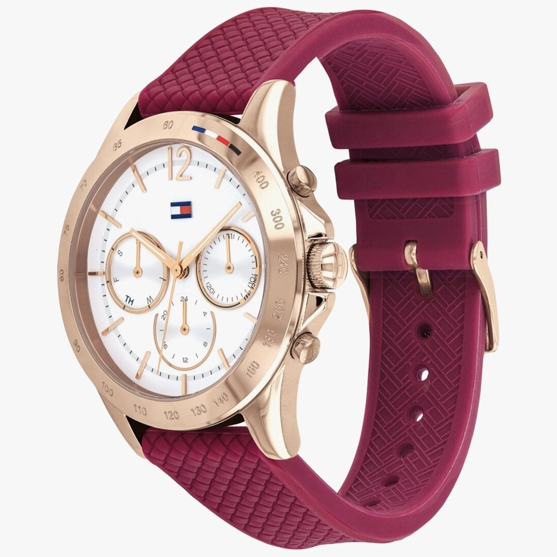 ĐỒNG HỒ ĐEO TAY NỮ TOMMY HILFIGER ROSE GOLD SPORT WATCH WITH RED SILICONE STRAP HAVEN ANALOG WATCH FOR WOMEN TH1782200W 4
