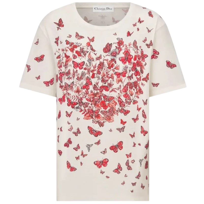 Áo thun nữ Dior White Cotton T-shirt With Red Design 2