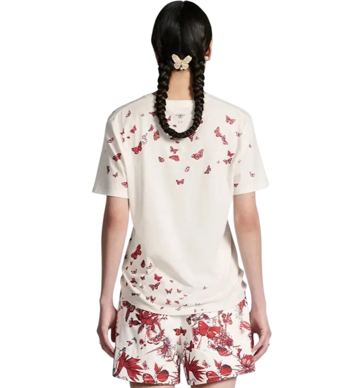 Áo thun nữ Dior White Cotton T-shirt With Red Design 3