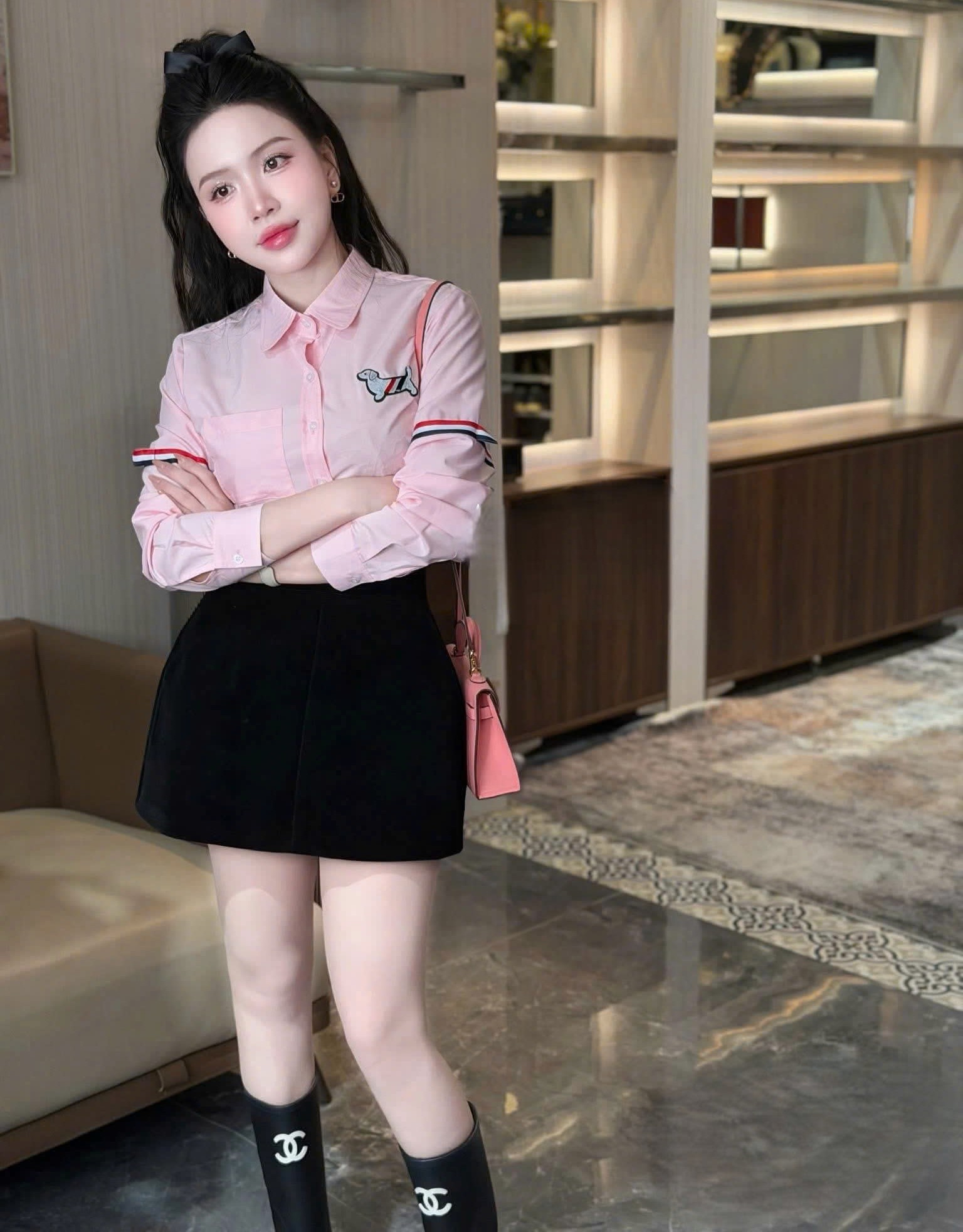 Áo sơ mi tay dài hoa tiết chó Thom Browne 2