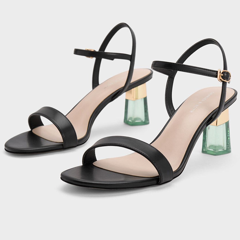 GIÀY SANDAL CAO GÓT NỮ CHARLES AND KEITH CLEAR TRAPEZE HEEL SANDALS 10