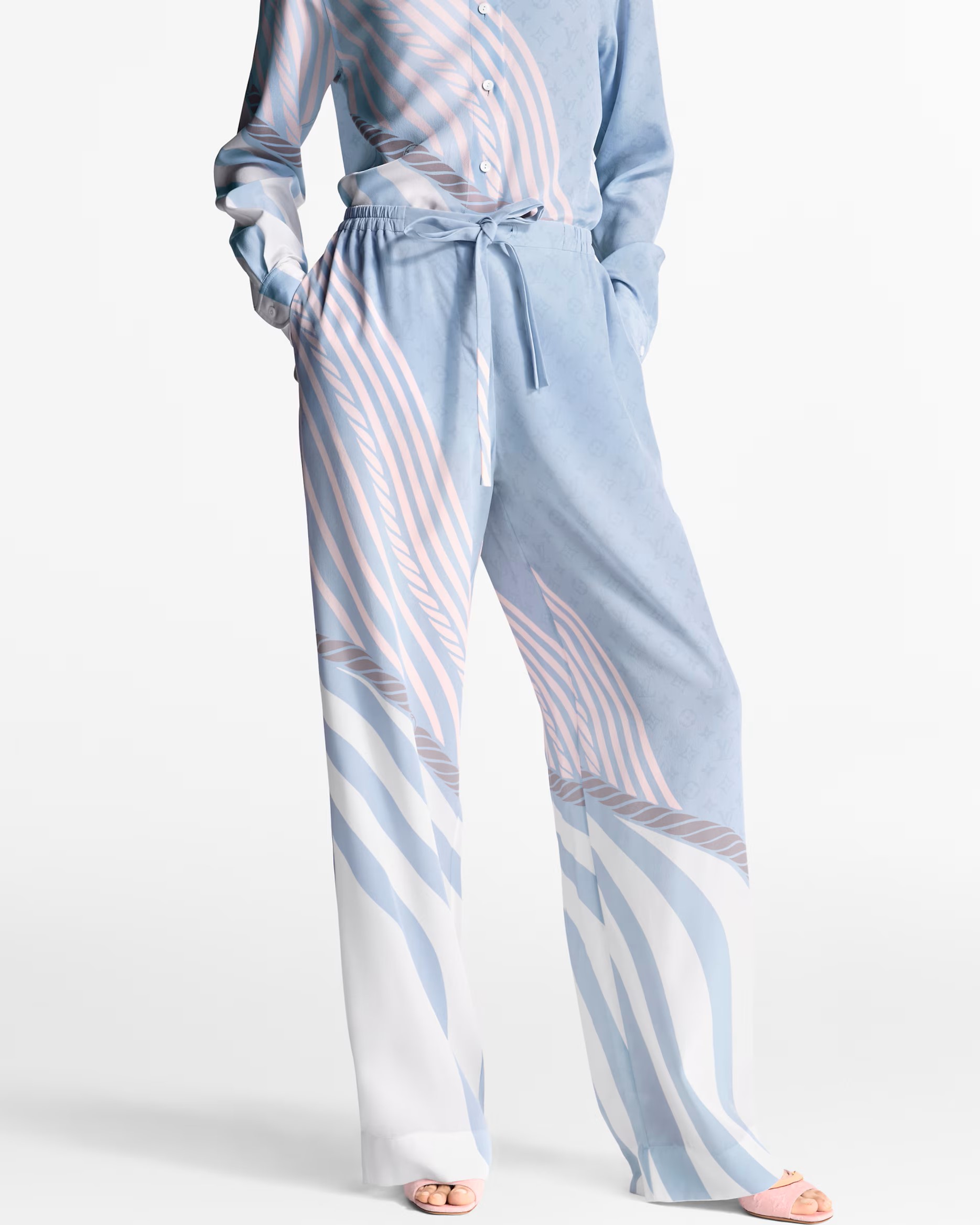 Quần suông LV nữ Louis Vuitton Wave Print Pajama Pants 1AHHQY 3