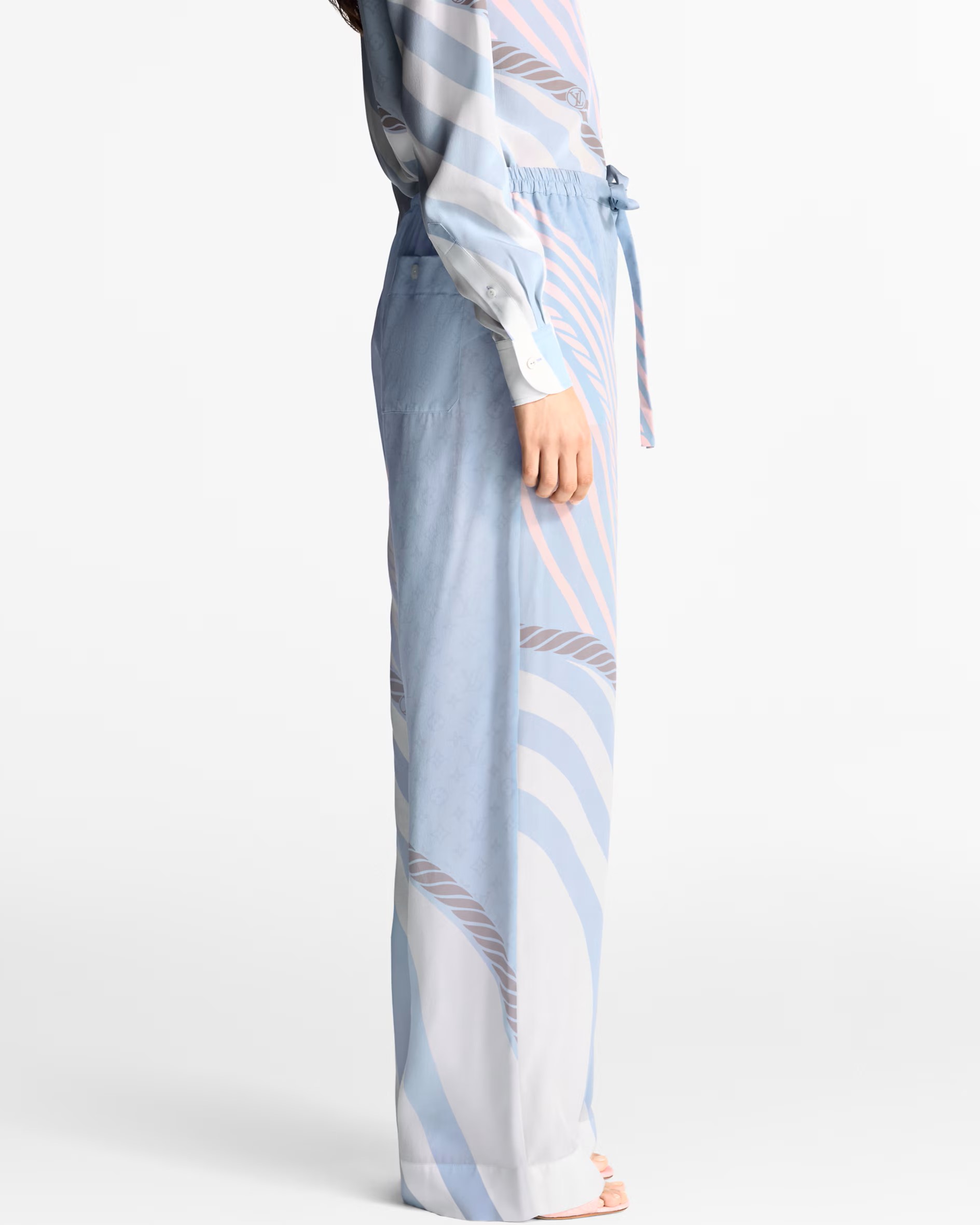 Quần suông LV nữ Louis Vuitton Wave Print Pajama Pants 1AHHQY 4
