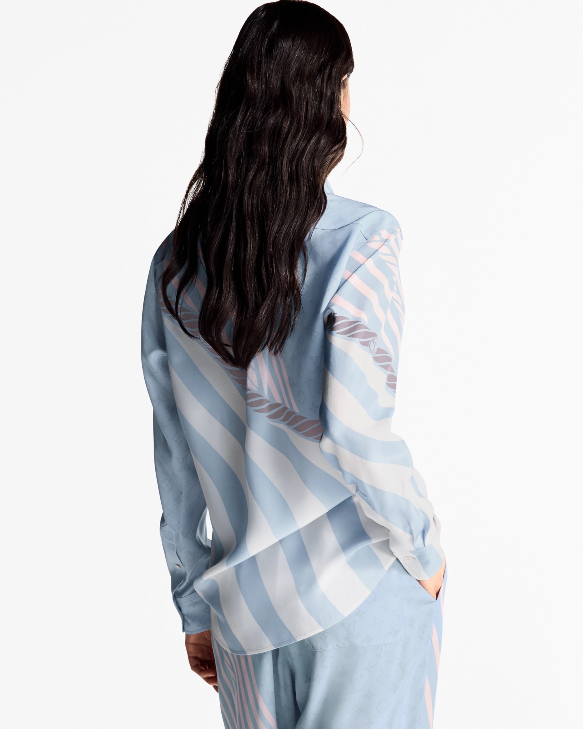 Quần suông LV nữ Louis Vuitton Wave Print Pajama Pants 1AHHQY 5