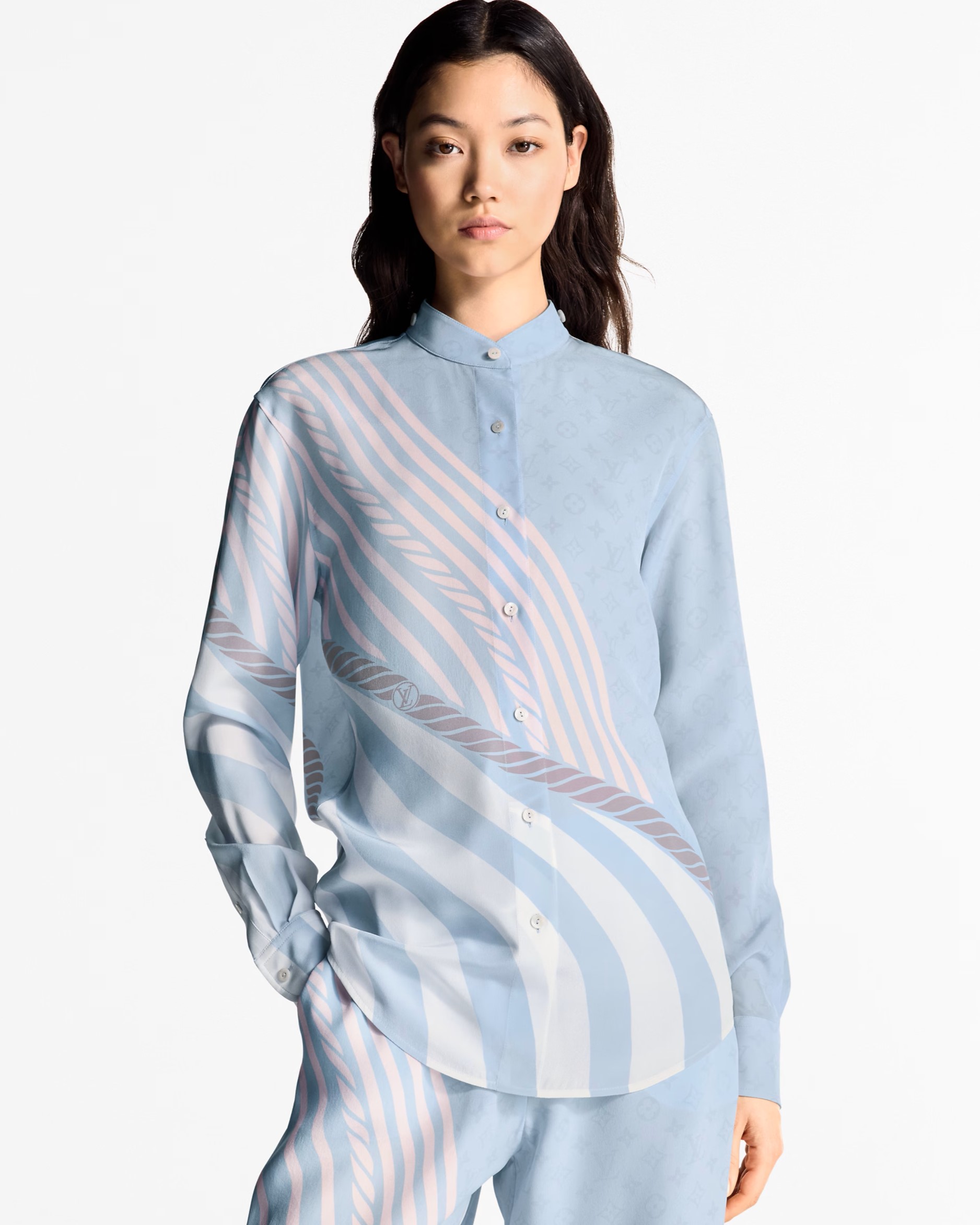 Quần suông LV nữ Louis Vuitton Wave Print Pajama Pants 1AHHQY 8