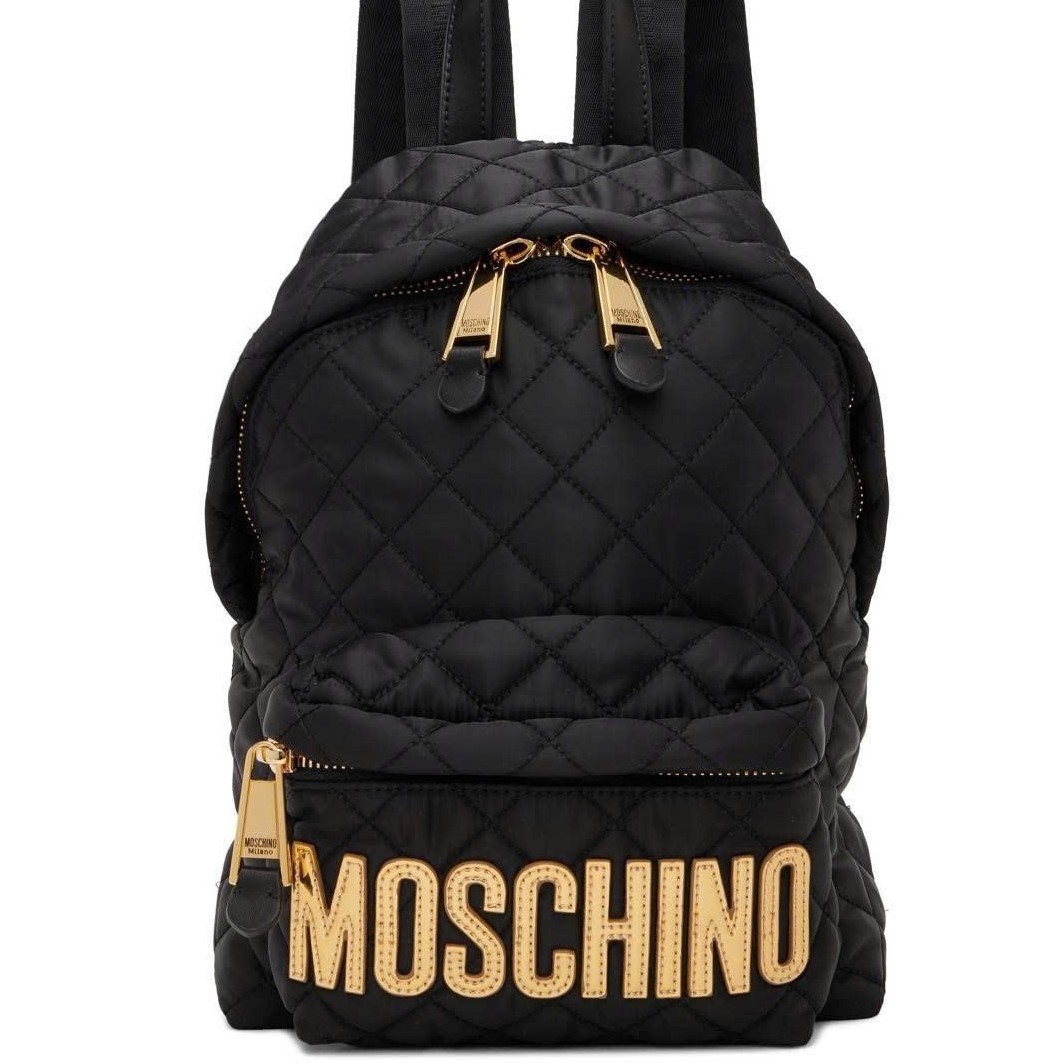 Balo Moschino Logo Quilted Backpack Black 2