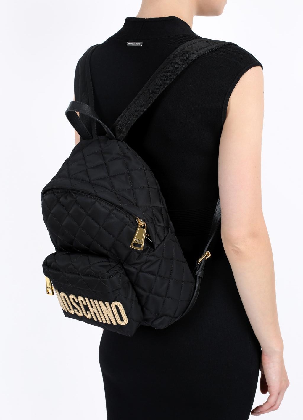 Balo Moschino Logo Quilted Backpack Black 3