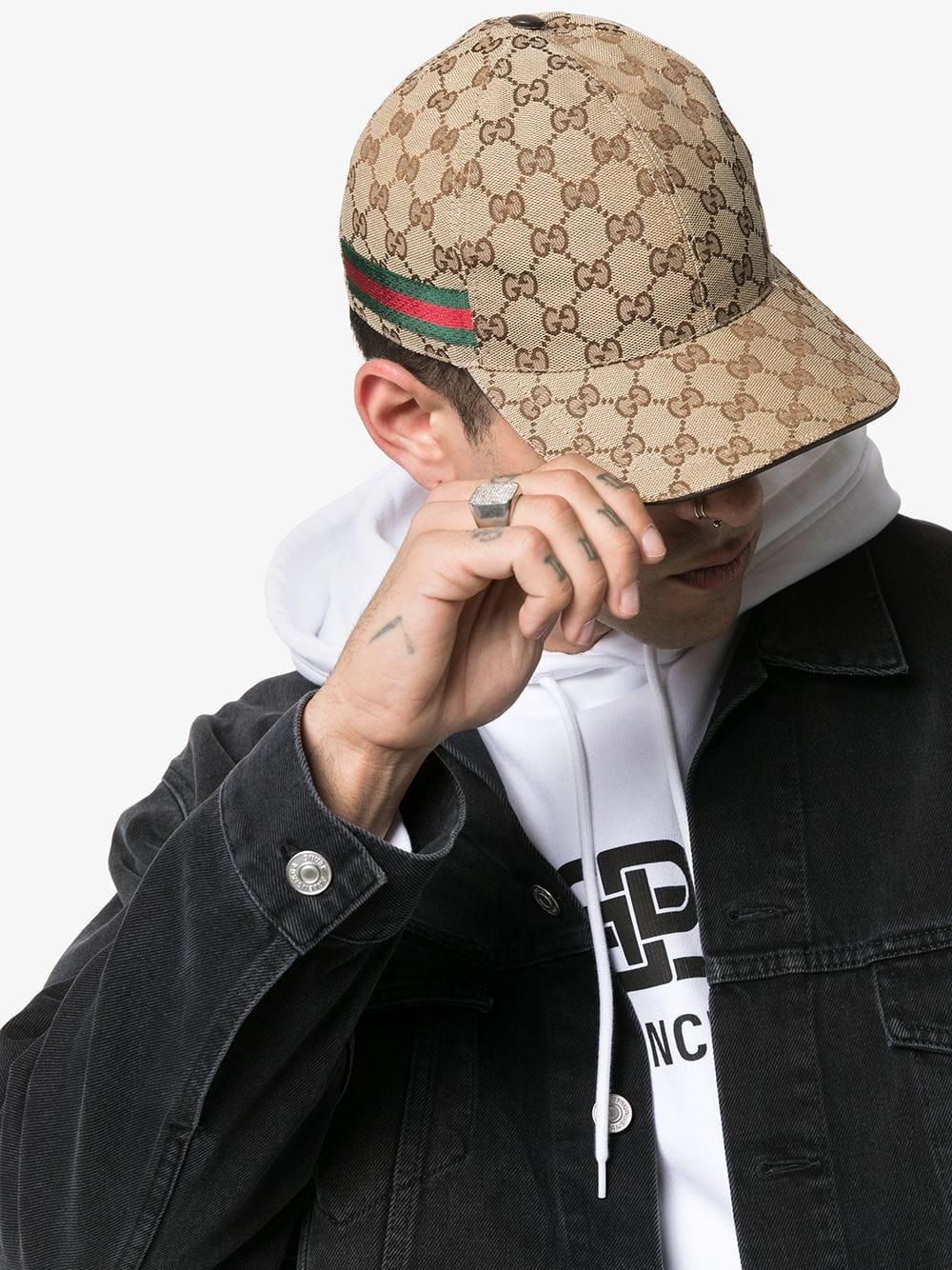 Nón lưỡi trai Gucci GG Canvas Baseball Hat With Web Beige 4