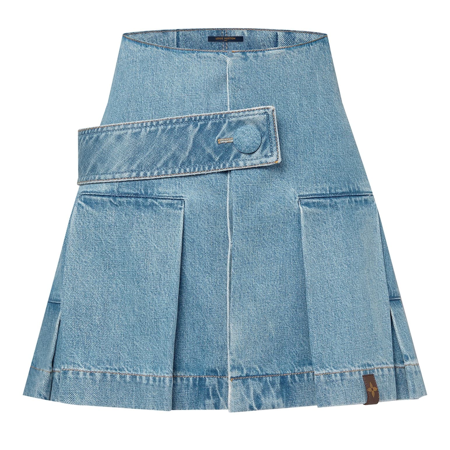 Váy ngắn nữ Jeans LV Louis Vuitton Denim Button Tab Pleat Skirt 1AFLXO 8