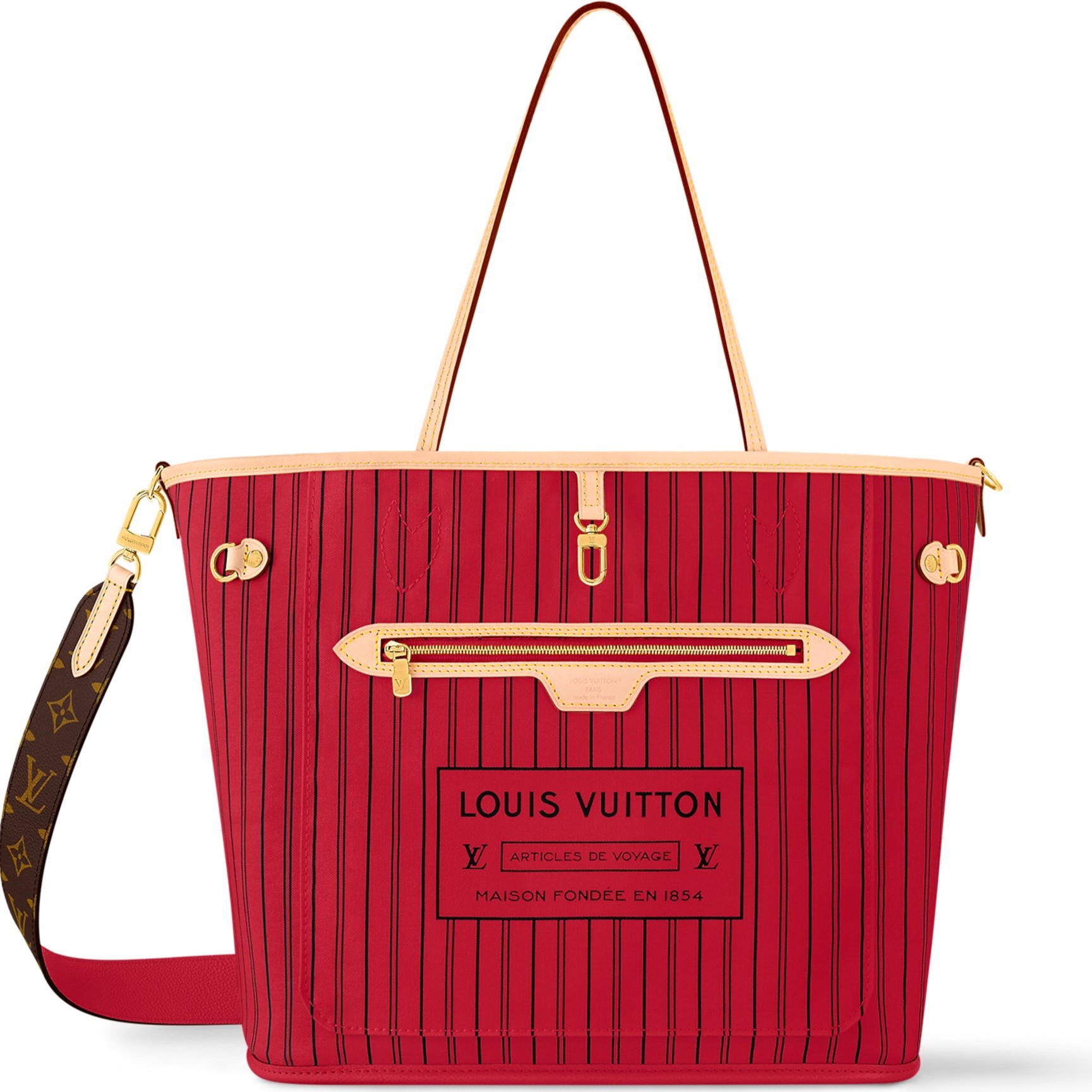 Túi tote LV Louis Vuitton Neverfull Bandoulière Inside Out MM Monogram Rouge Sari M12096 5