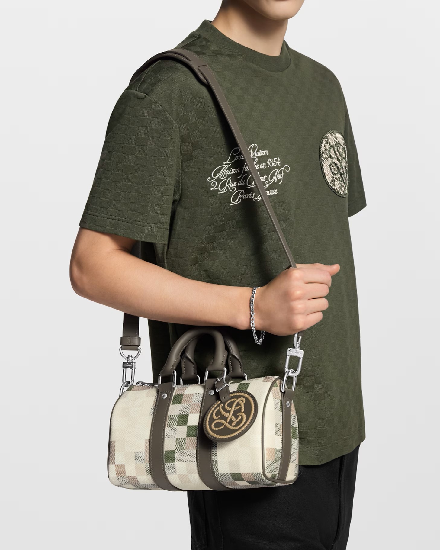Túi đeo chéo Louis Vuitton Keepall Bandoulière 25 Khaki Damoflage Canvas 6