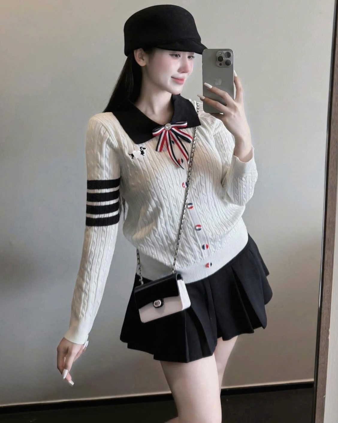 Áo len nữ cổ nơ Thom Browne 4