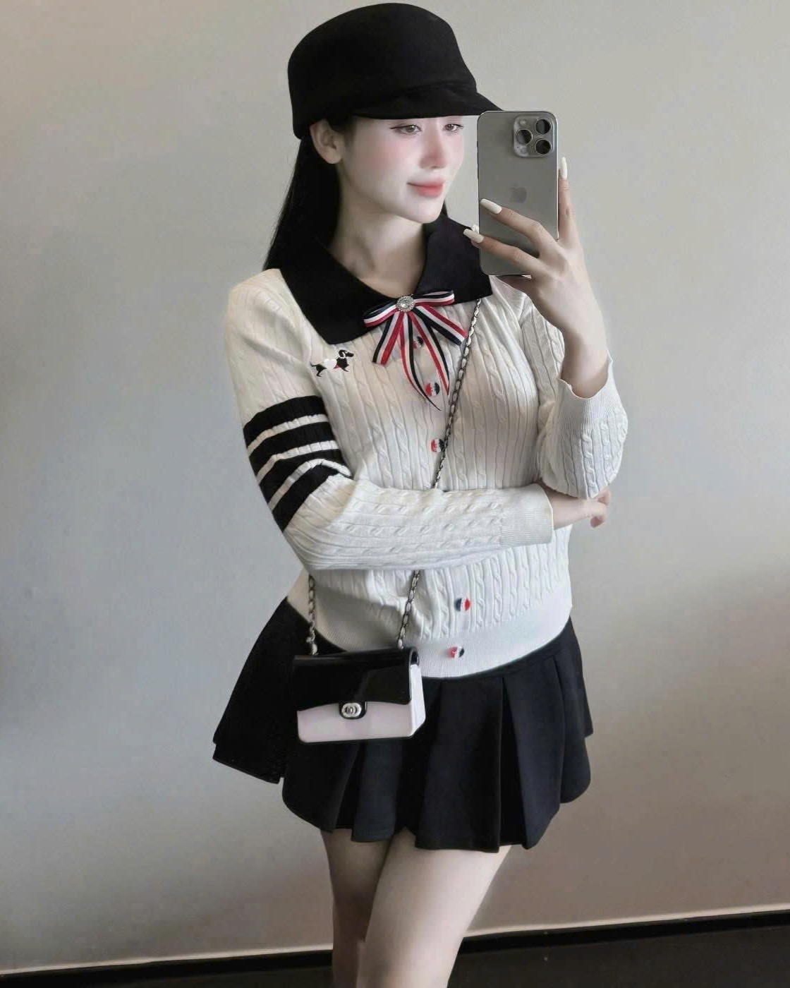 Áo len nữ cổ nơ Thom Browne 7
