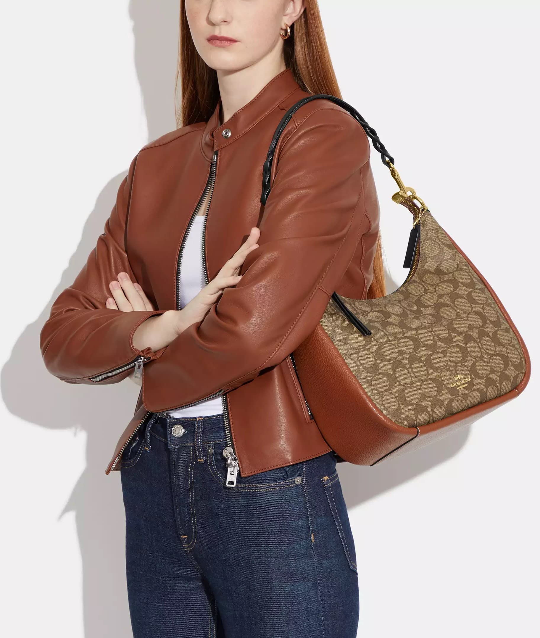 Túi xách Coach Jules Hobo Bag in Signature Color Block Canvas Khaki Multicolor CF350 9