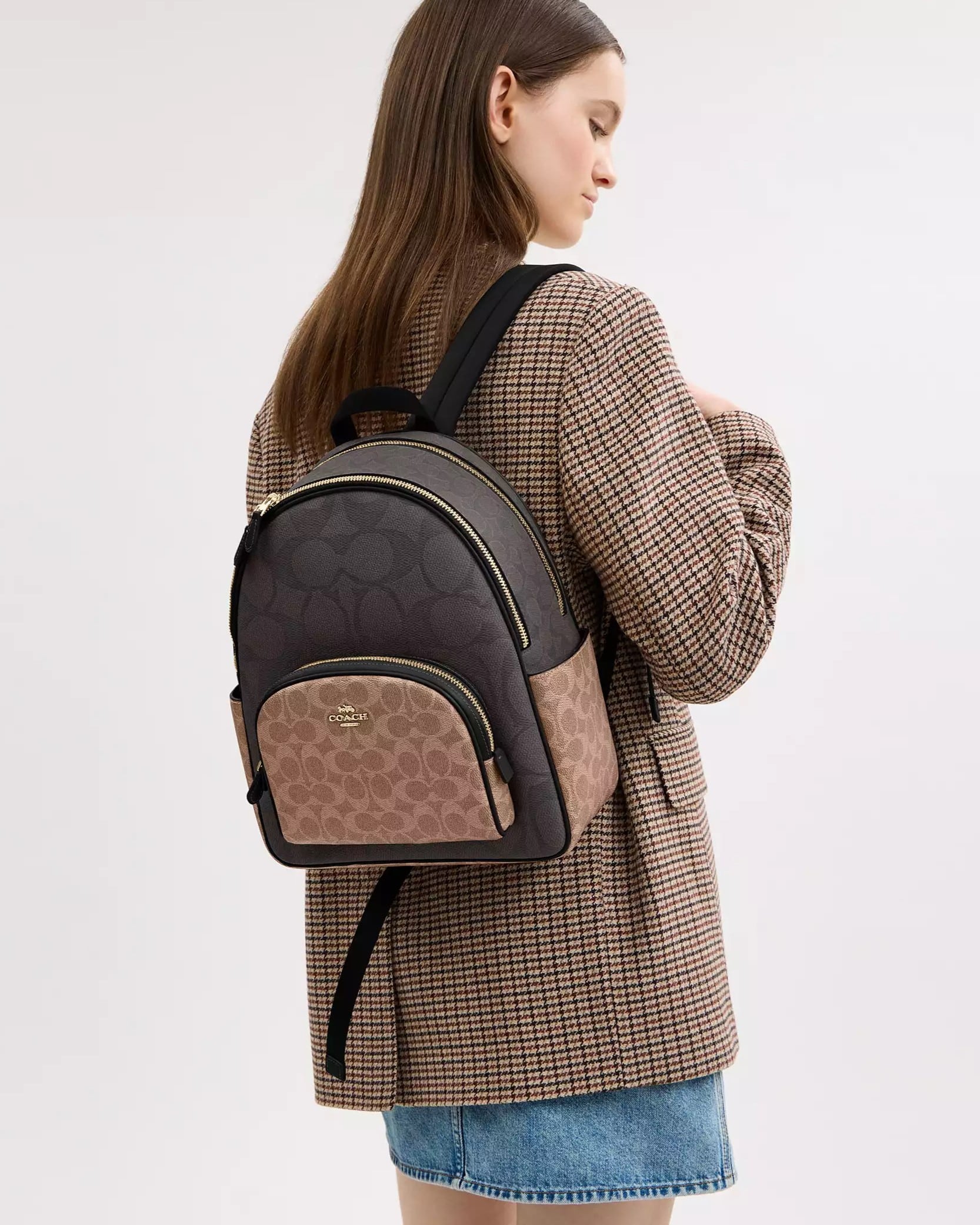 Balo Coach Coat Backpack in Blocked Signature Canvas Walnut CZ771 4