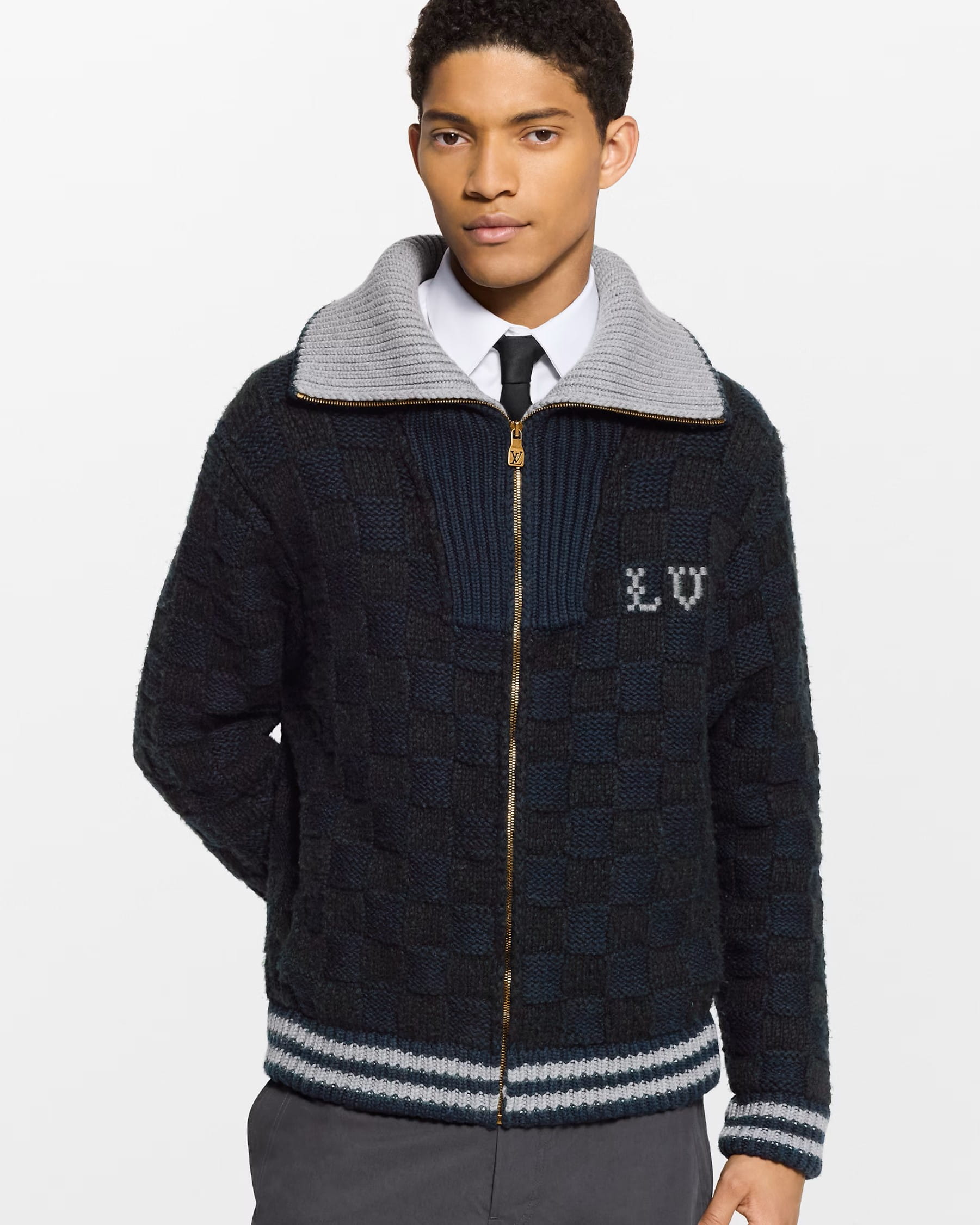 Áo khoác unisex đen LV Louis Vuitton Knitted Jacket With Damier Pattern 3