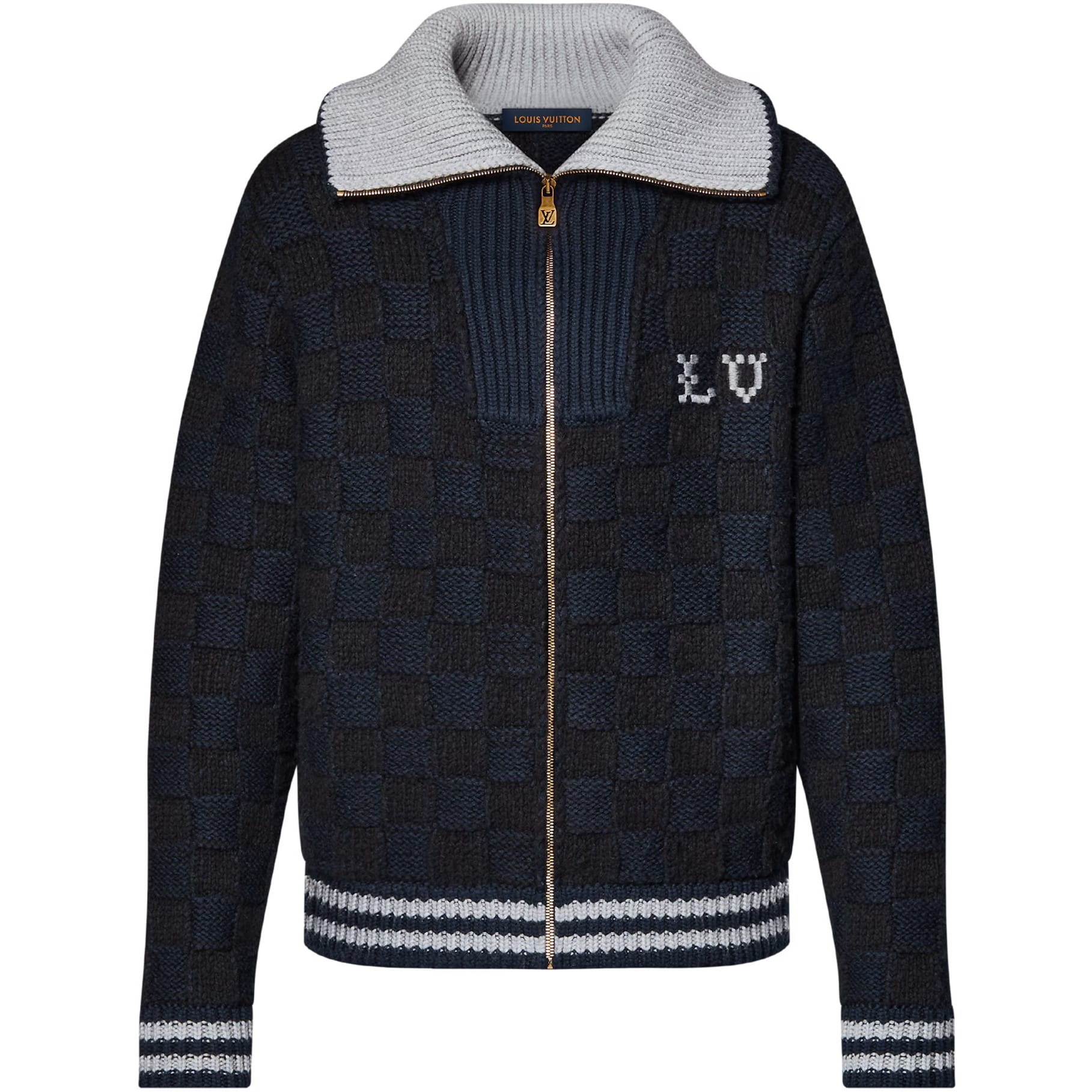 Áo khoác unisex đen LV Louis Vuitton Knitted Jacket With Damier Pattern 4