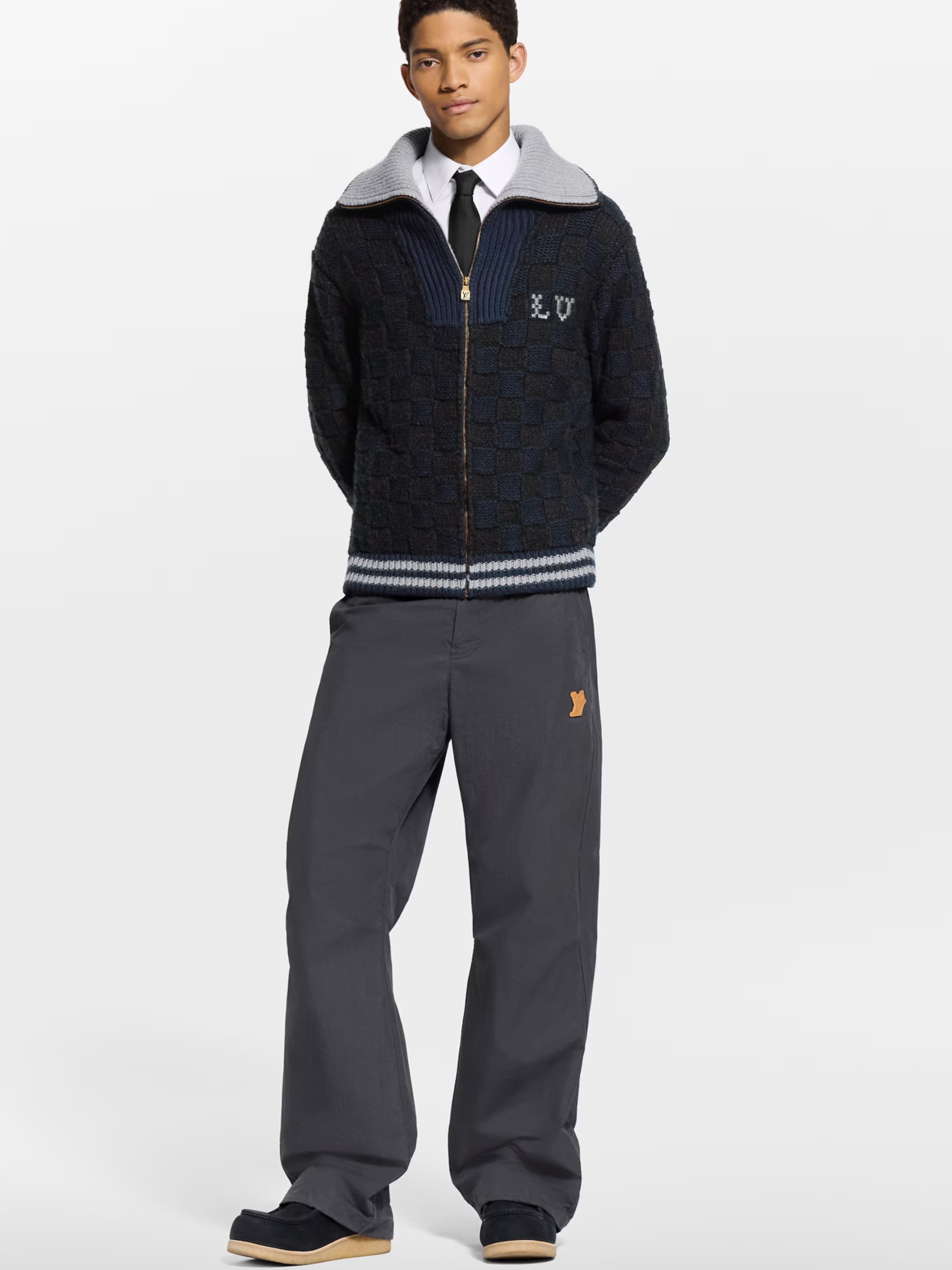 Áo khoác unisex đen LV Louis Vuitton Knitted Jacket With Damier Pattern 6
