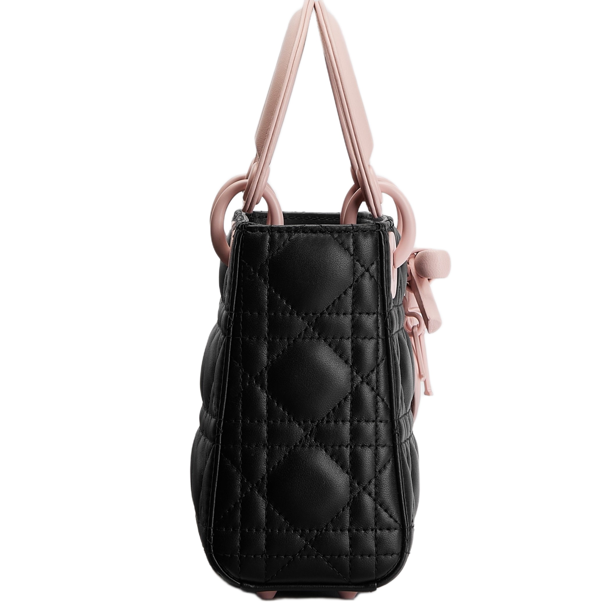 Túi xách Mini Lady Dior Bag with Strap Black and Rose Soupir Cannage Lambskin 1