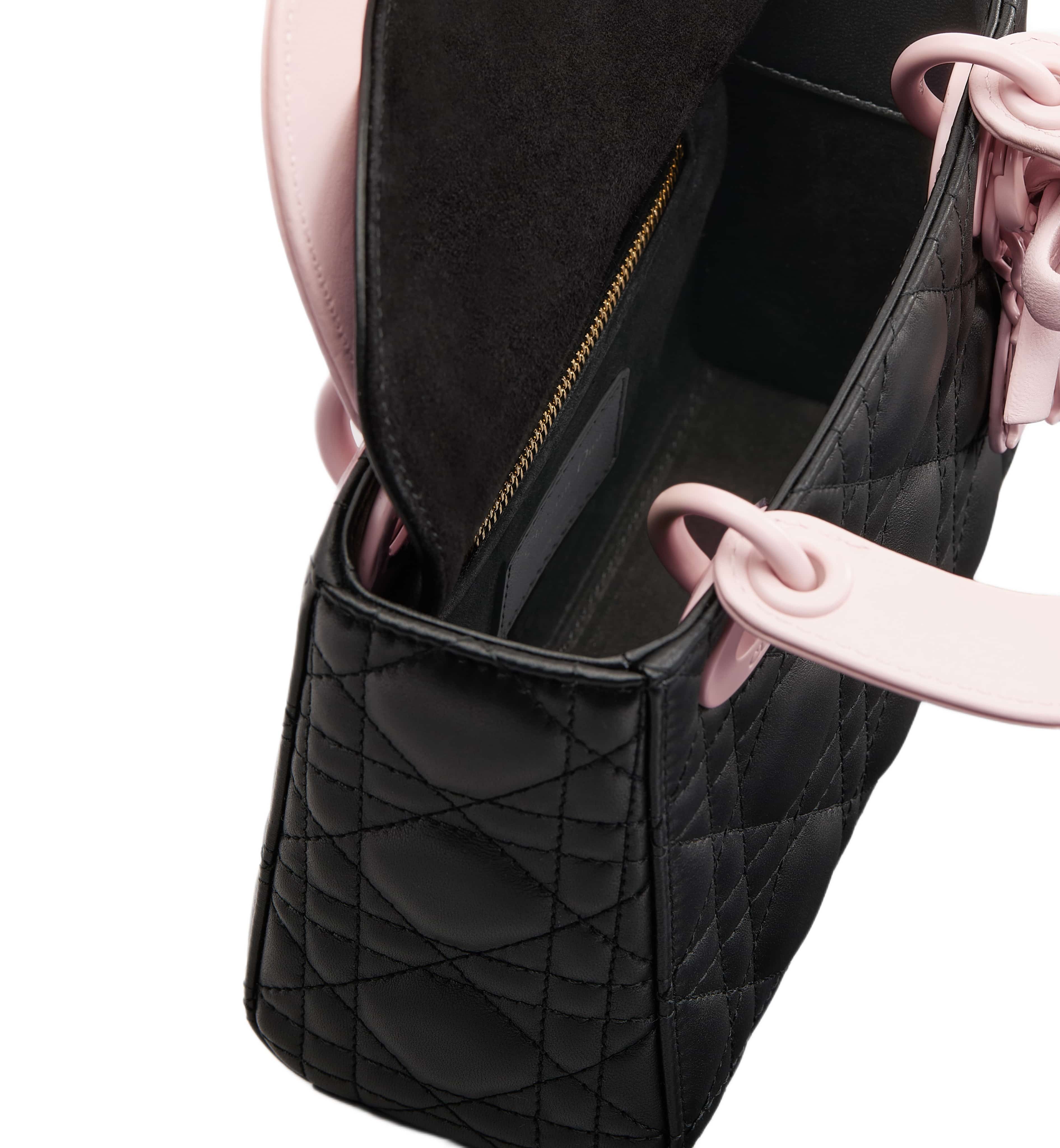 Túi xách Mini Lady Dior Bag with Strap Black and Rose Soupir Cannage Lambskin 2