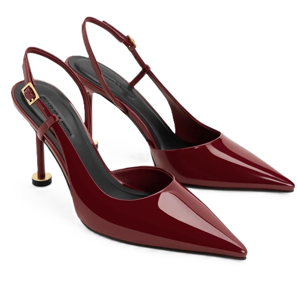 Giày cao gót mũi nhọn Charles Keith Wynn Patent Pointed-Toe Sculptural Heel Slingback Pumps Red CK1-60280477 2