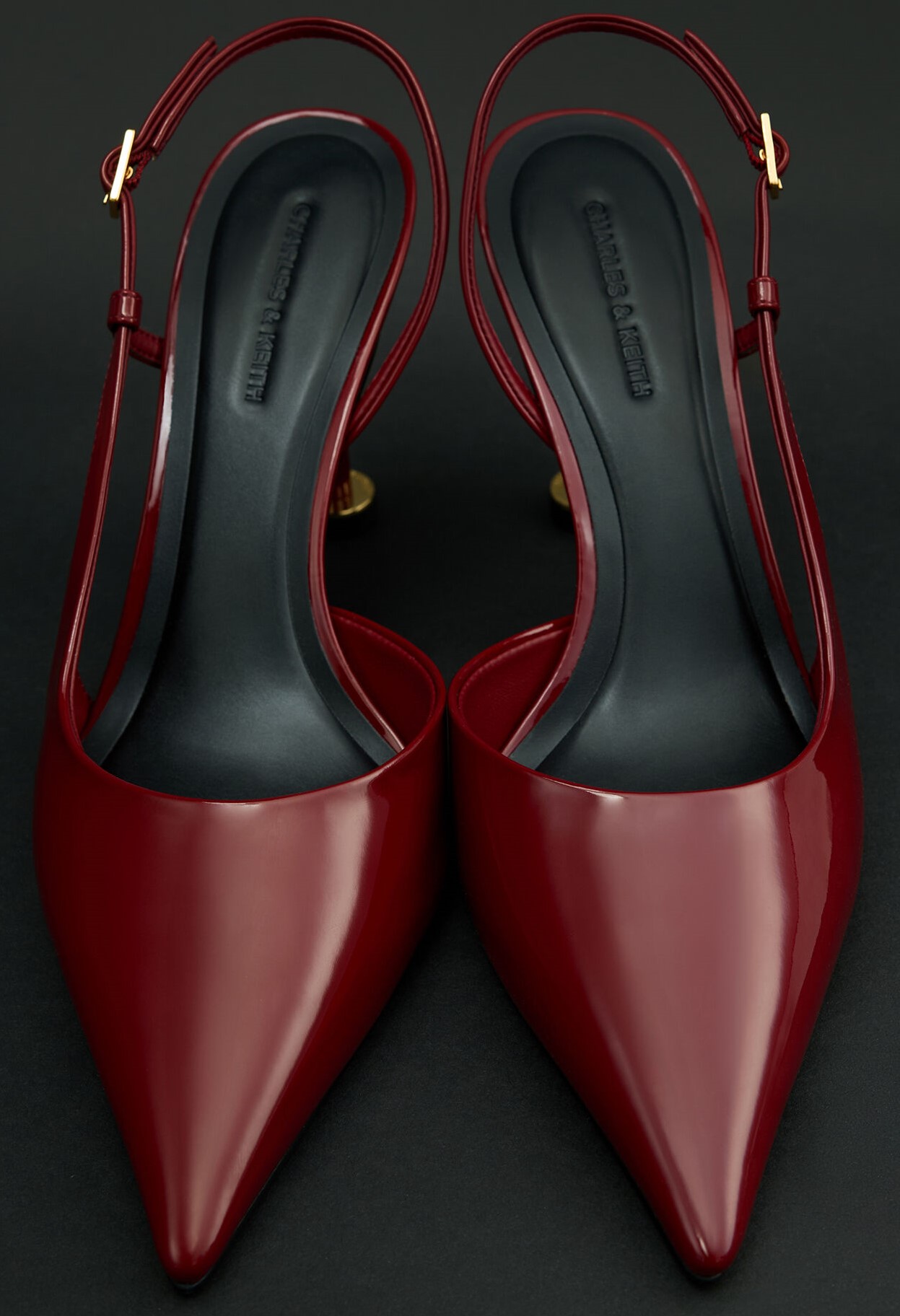 Giày cao gót mũi nhọn Charles Keith Wynn Patent Pointed-Toe Sculptural Heel Slingback Pumps Red CK1-60280477 4