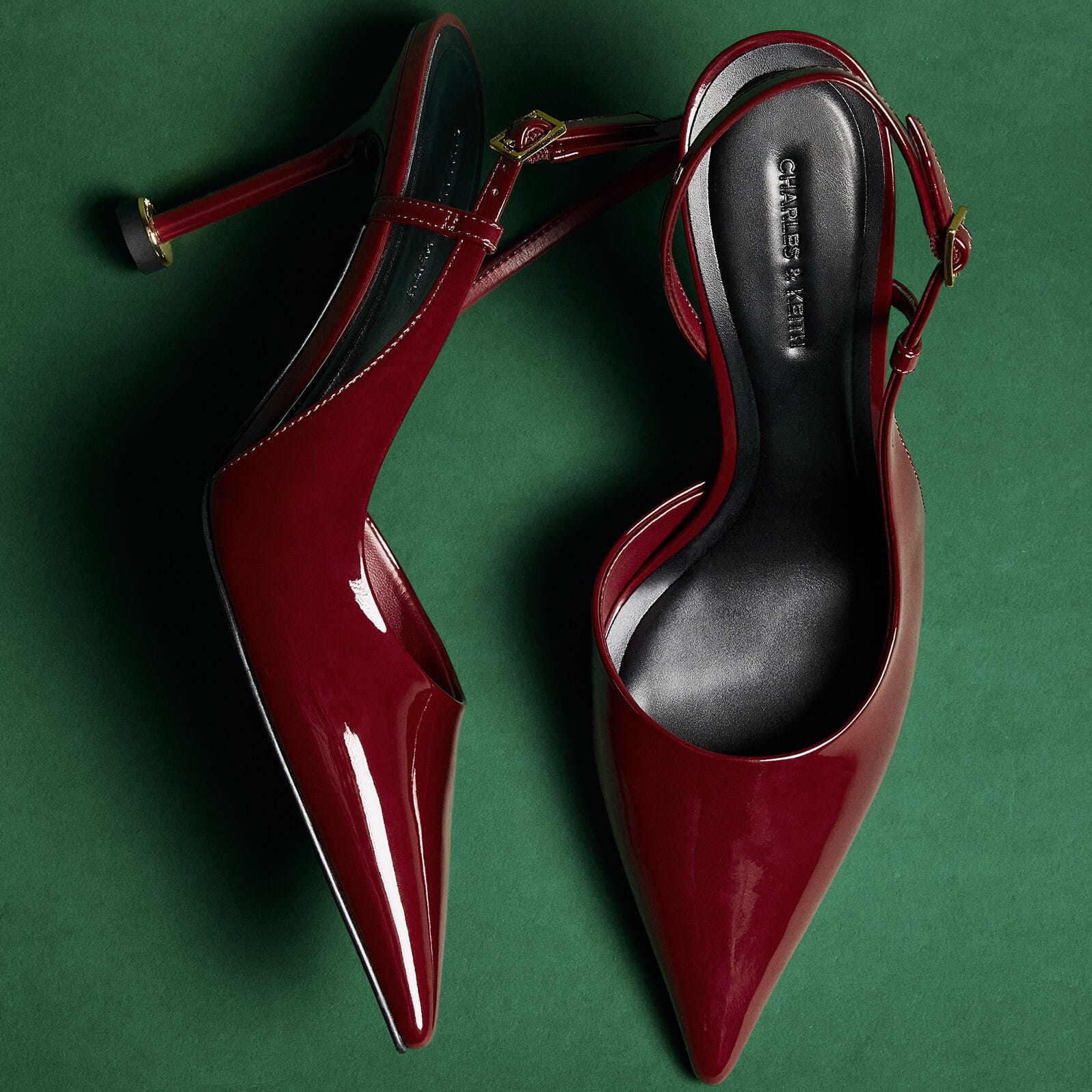 Giày cao gót mũi nhọn Charles Keith Wynn Patent Pointed-Toe Sculptural Heel Slingback Pumps Red CK1-60280477 7