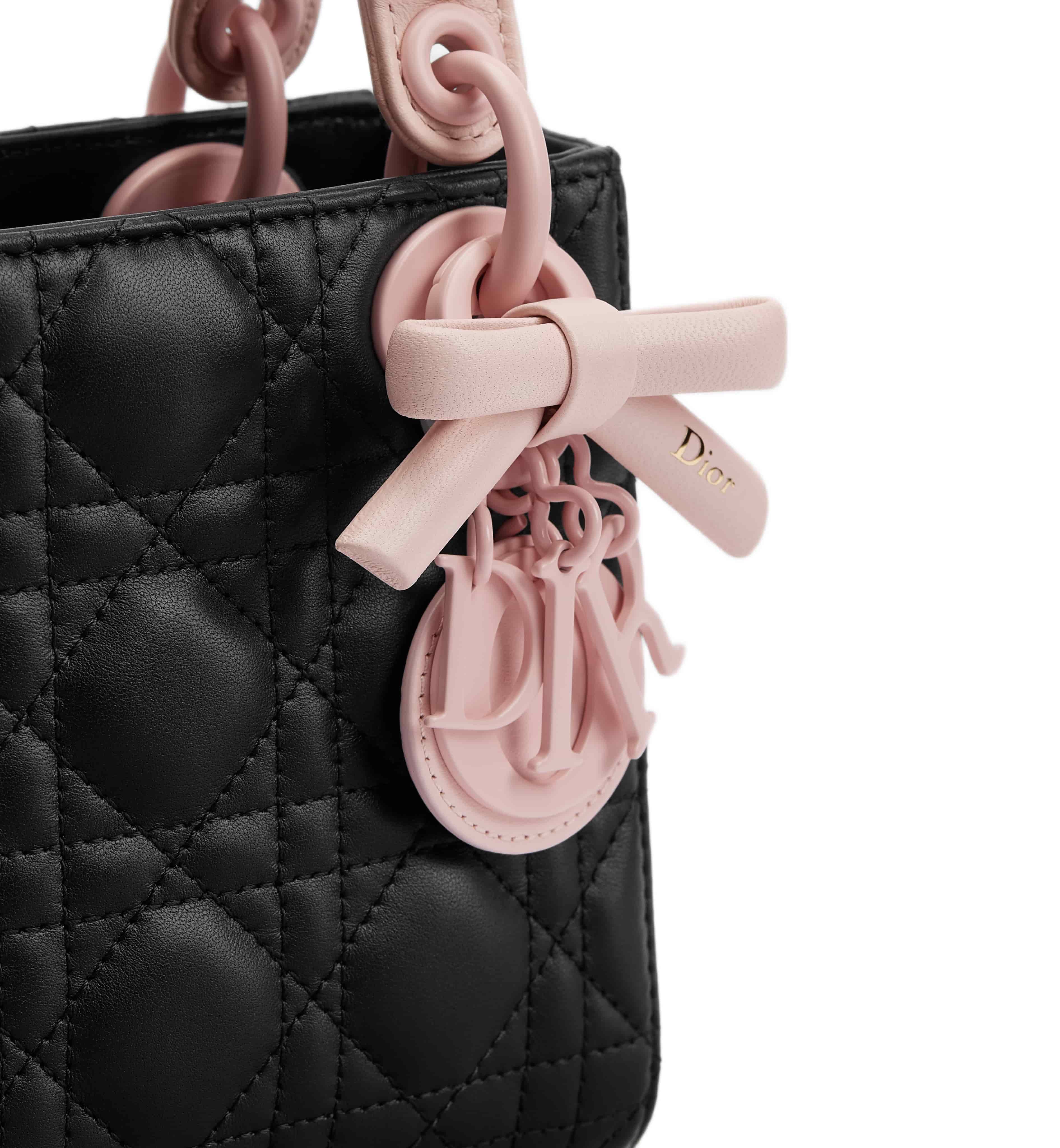 Túi xách Mini Lady Dior Bag with Strap Black and Rose Soupir Cannage Lambskin 4