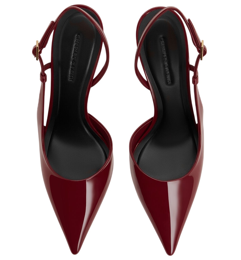 Giày cao gót mũi nhọn Charles Keith Wynn Patent Pointed-Toe Sculptural Heel Slingback Pumps Red CK1-60280477 10