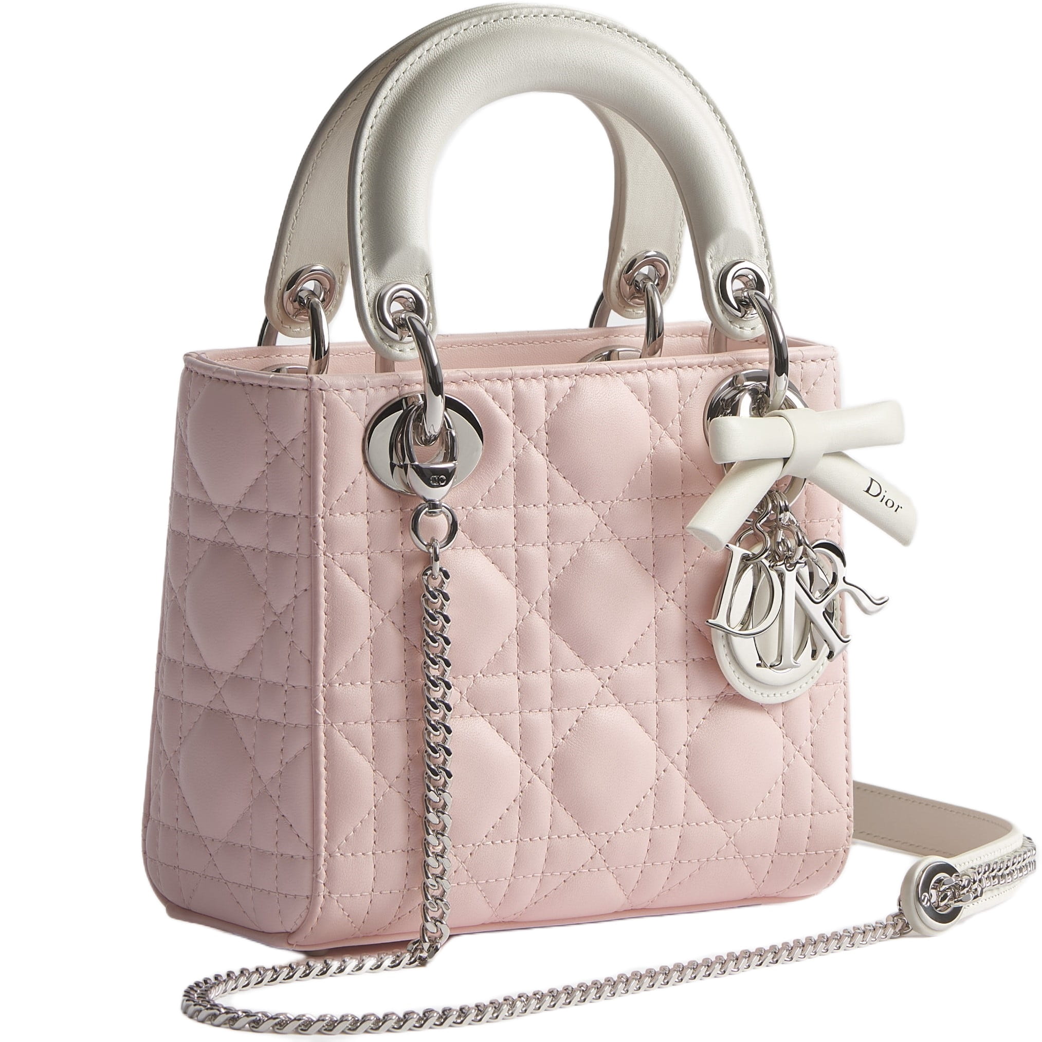 Túi xách Mini Lady Dior Bag with Chain Rose Soupir and Latte Cannage Lambskin 5
