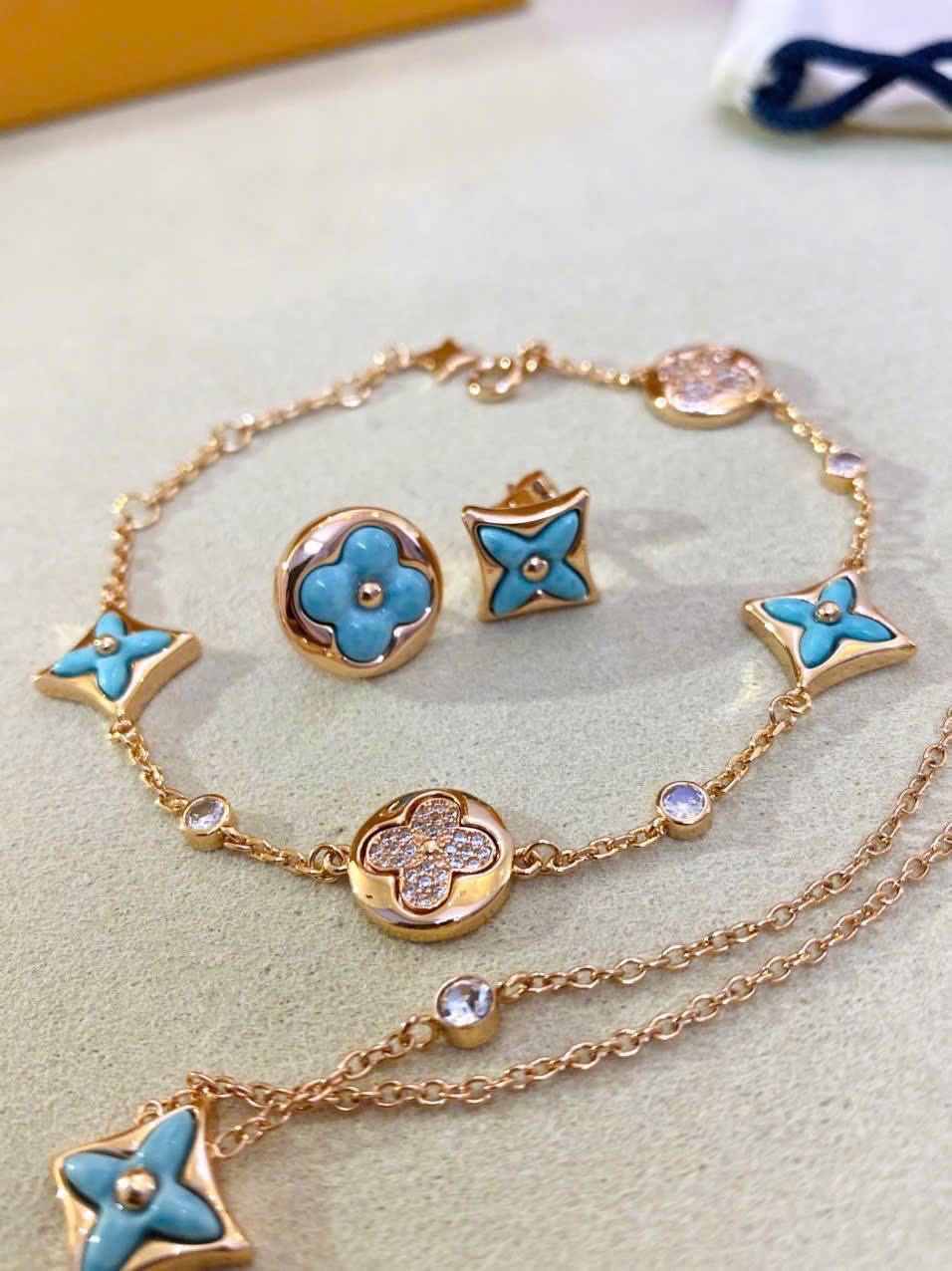 Bông Tai Louis Vuitton Color Blossom Sun BB Ear Stud Yellow Gold and Amazonite 2