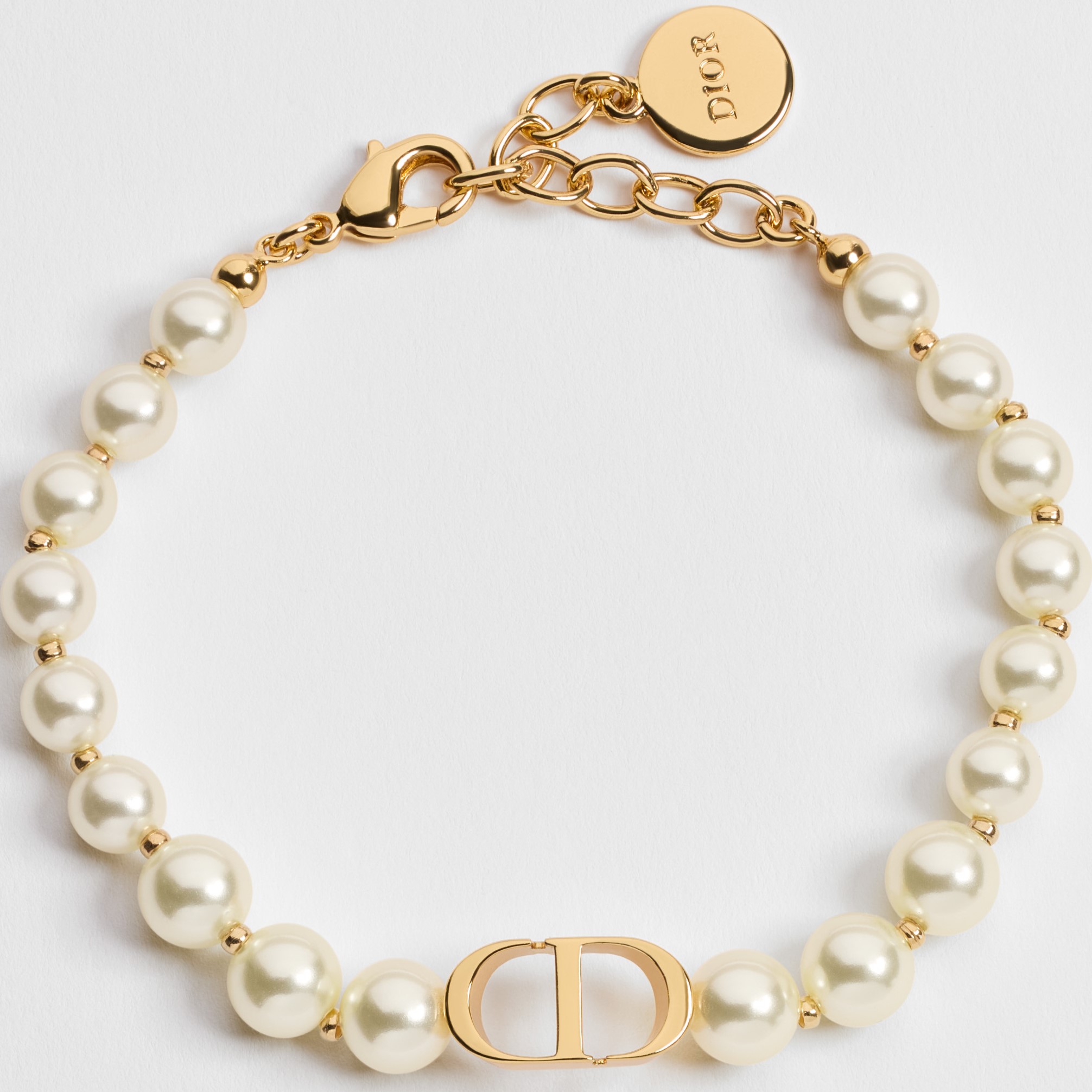 Vòng tay ngọc trai Dior 30 Montaigne Bracelet Gold-Finish Metal and White Resin Pearls 4