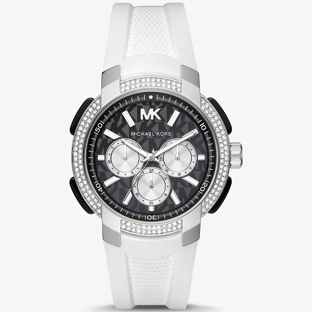 ĐỒNG HỒ ĐEO TAY NỮ MK MICHAEL KORS OVERSIZED PAVÉ SILVER-TONE AND SILICONE SPORT WATCH MK6947 2