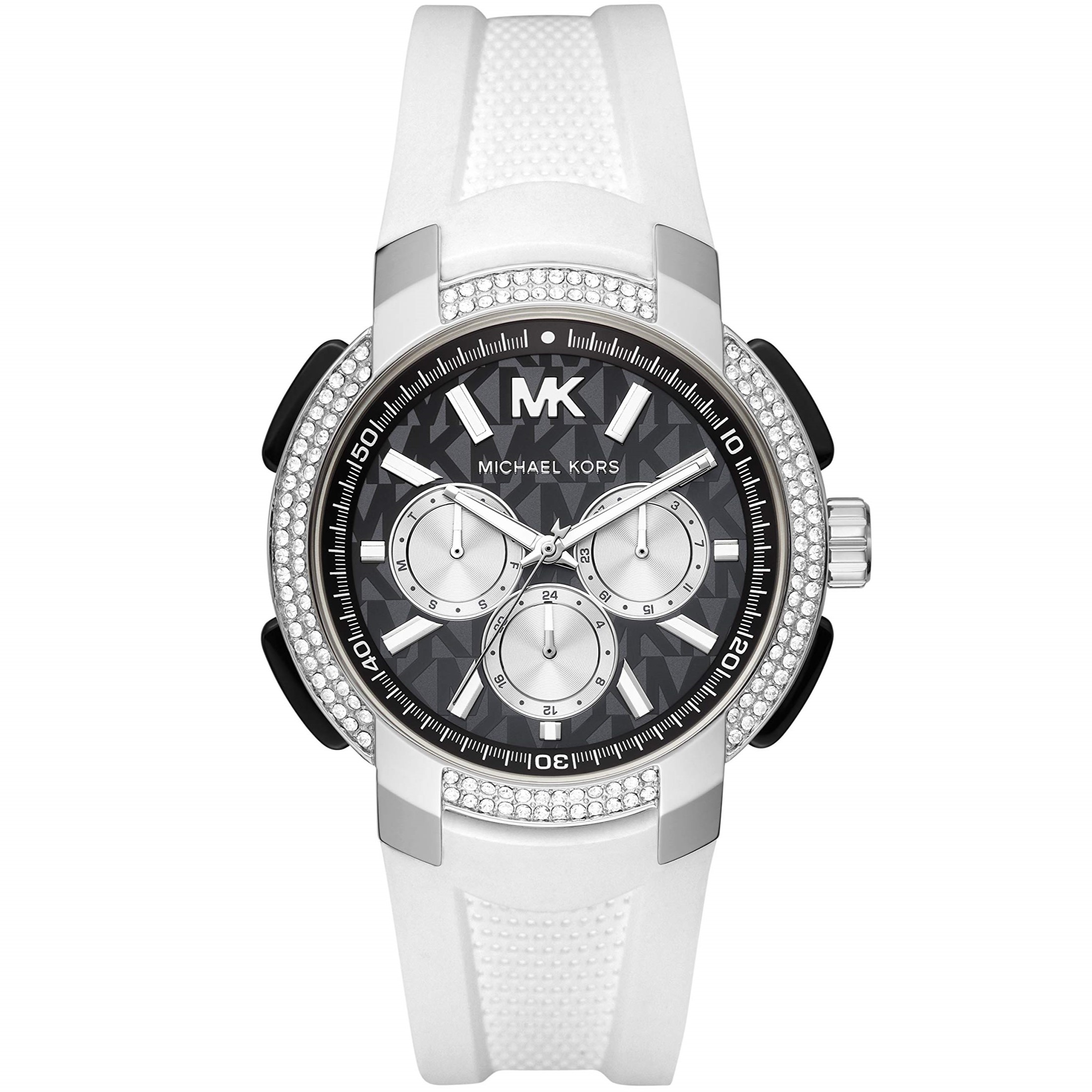 ĐỒNG HỒ ĐEO TAY NỮ MK MICHAEL KORS OVERSIZED PAVÉ SILVER-TONE AND SILICONE SPORT WATCH MK6947 4
