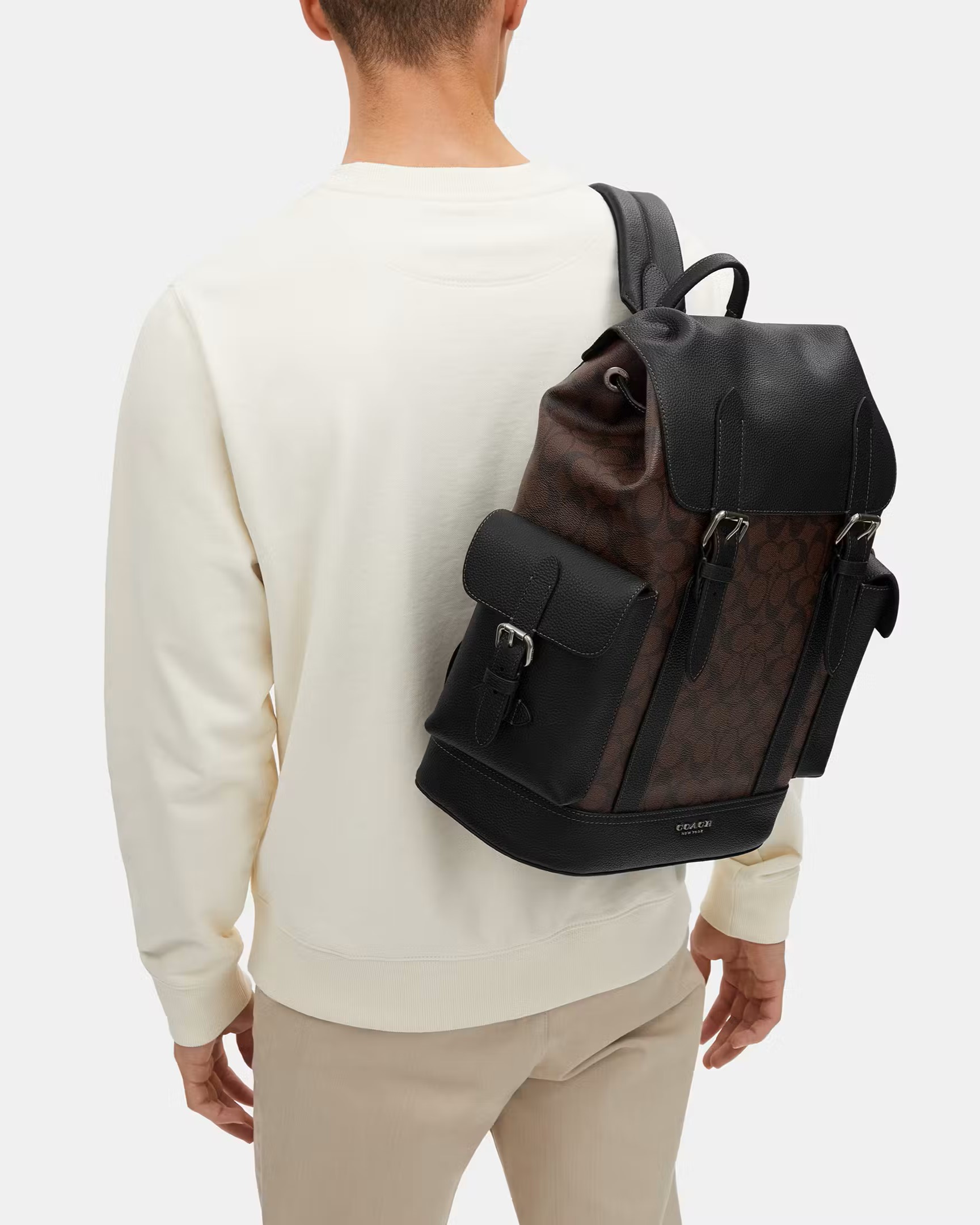 Ba lô Nam Coach Hudson Backpack In Black Antique Nickel Mahogany Signature Canvas CR388 3