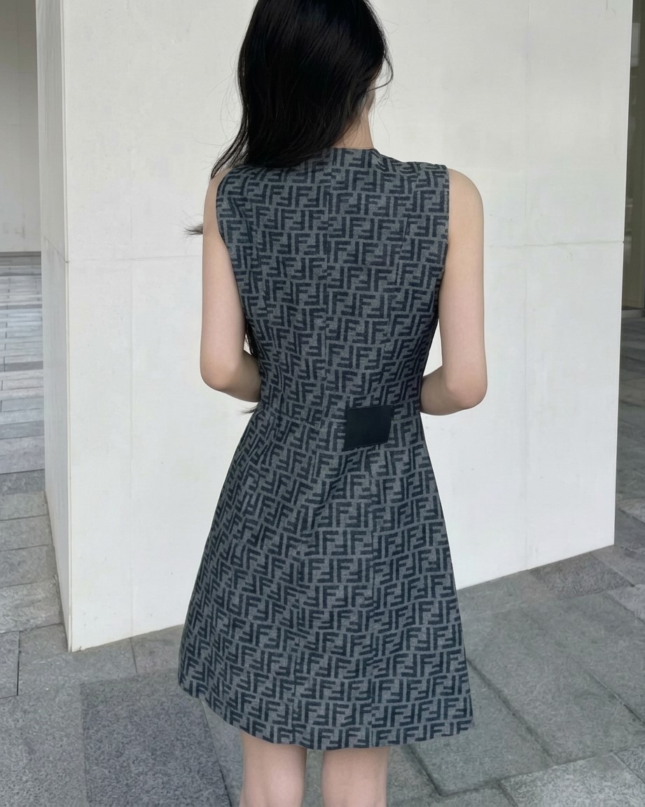 Áo đầm nữ sát nách Fendi dây kéo giữa 4