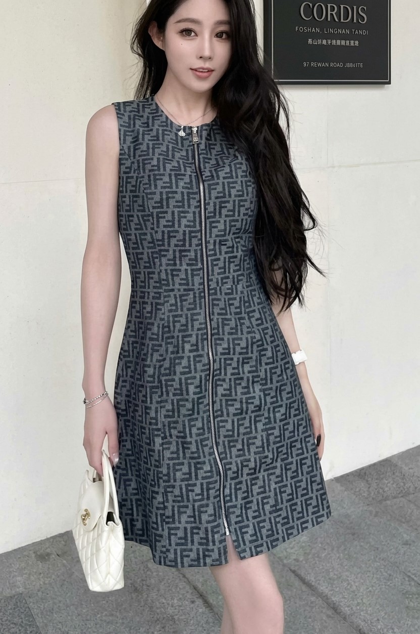 Áo đầm nữ sát nách Fendi dây kéo giữa 5