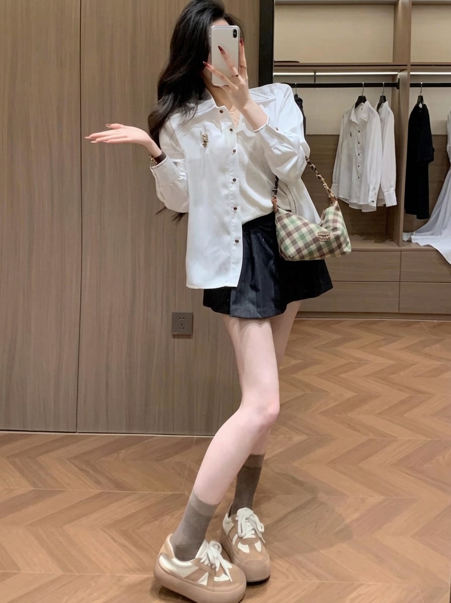 Áo sơ mi lụa nữ tay dài màu trắng kem Polo 2
