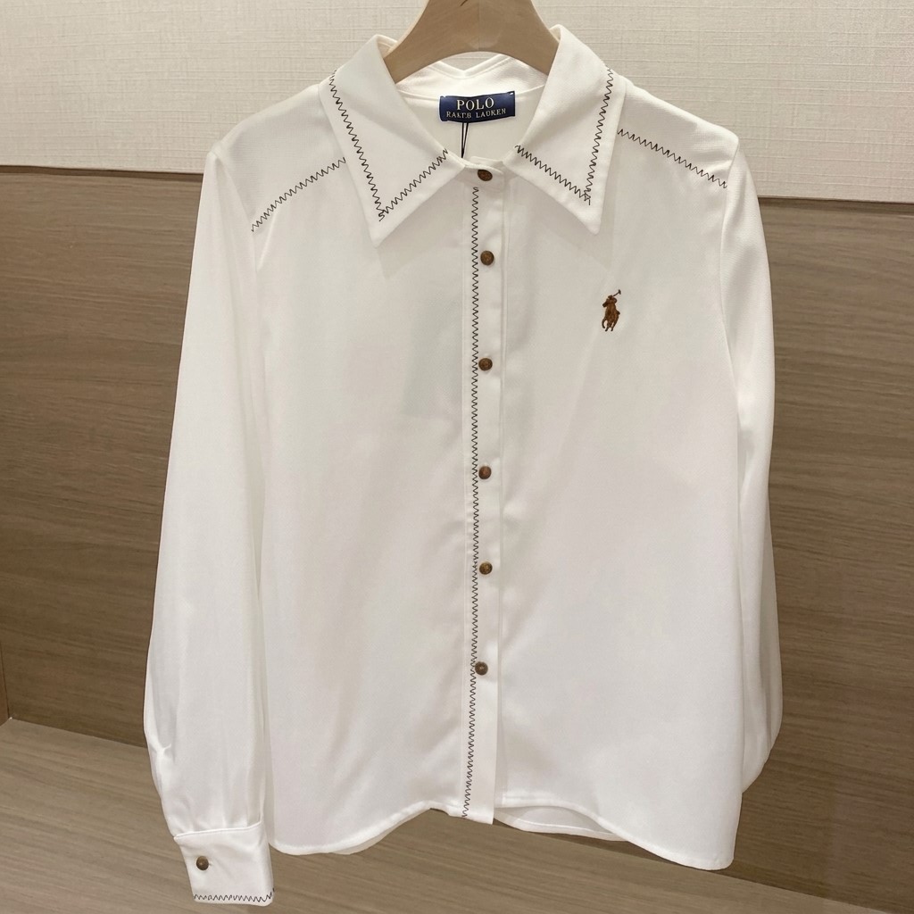 Áo sơ mi lụa nữ tay dài màu trắng kem Polo 3
