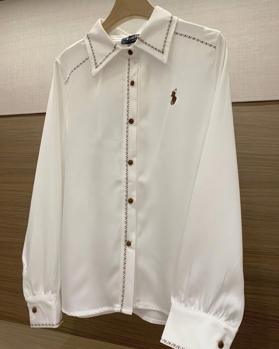 Áo sơ mi lụa nữ tay dài màu trắng kem Polo 6