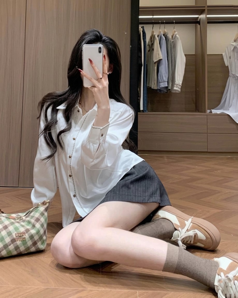 Áo sơ mi lụa nữ tay dài màu trắng kem Polo 8