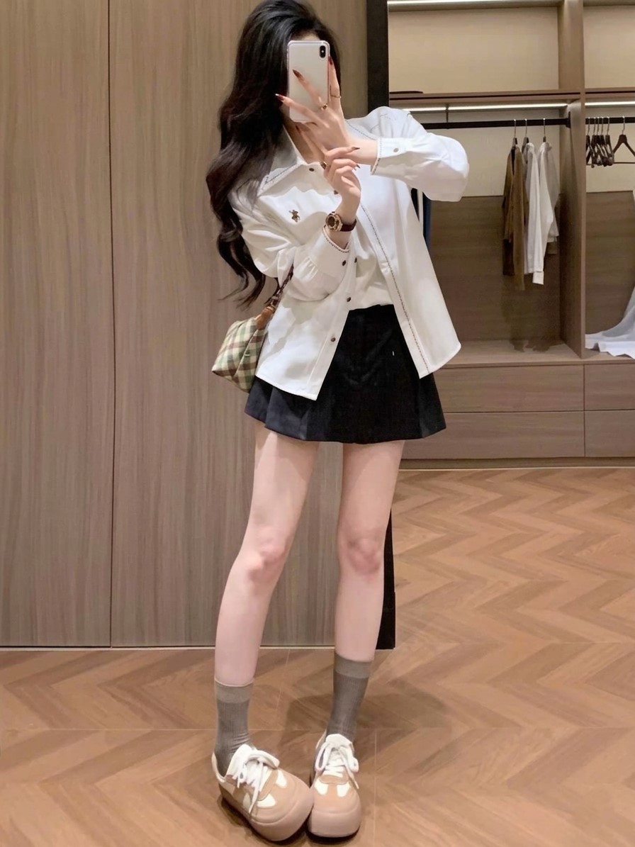 Áo sơ mi lụa nữ tay dài màu trắng kem Polo 10