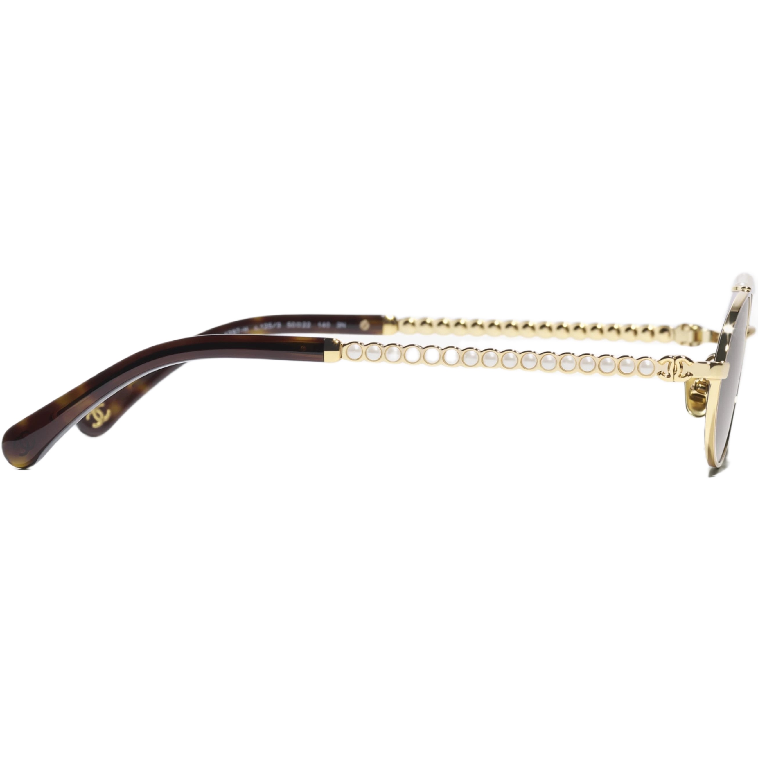 Kính mát Chanel Oval Sunglasses Metal Imitation Pearls Gold Frame Brown Lenses 4297H 6