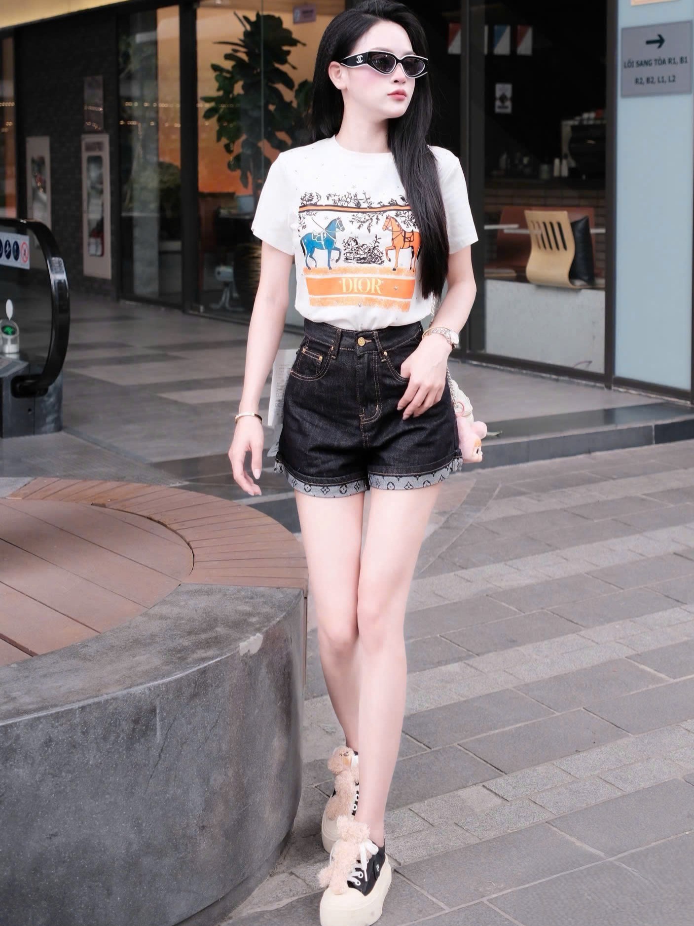 Áo thun Dior trắng đen họa tiết ngựa đính đá 13