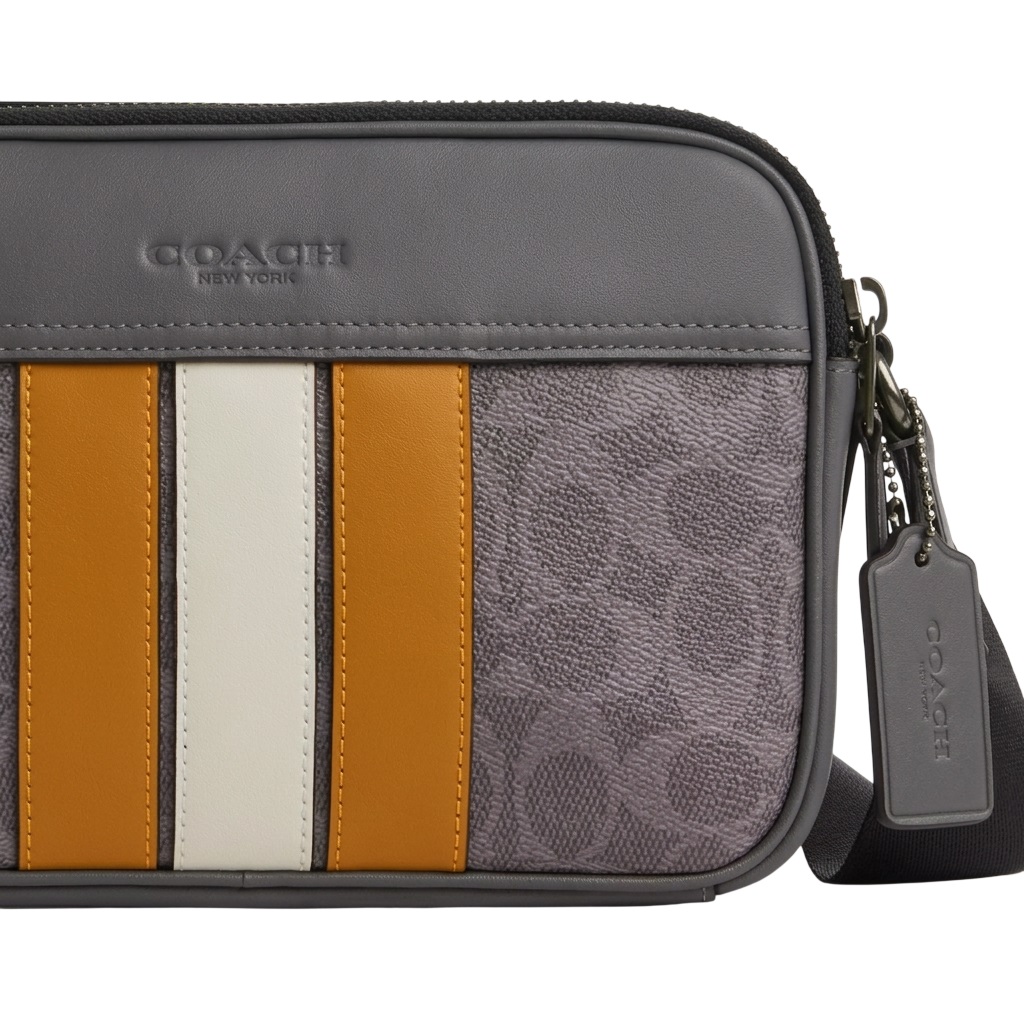 Túi đeo chéo xám Coach Nam Graham Crossbody Bag In Signature Canvas With Varsity Stripe Grey CCG30 2