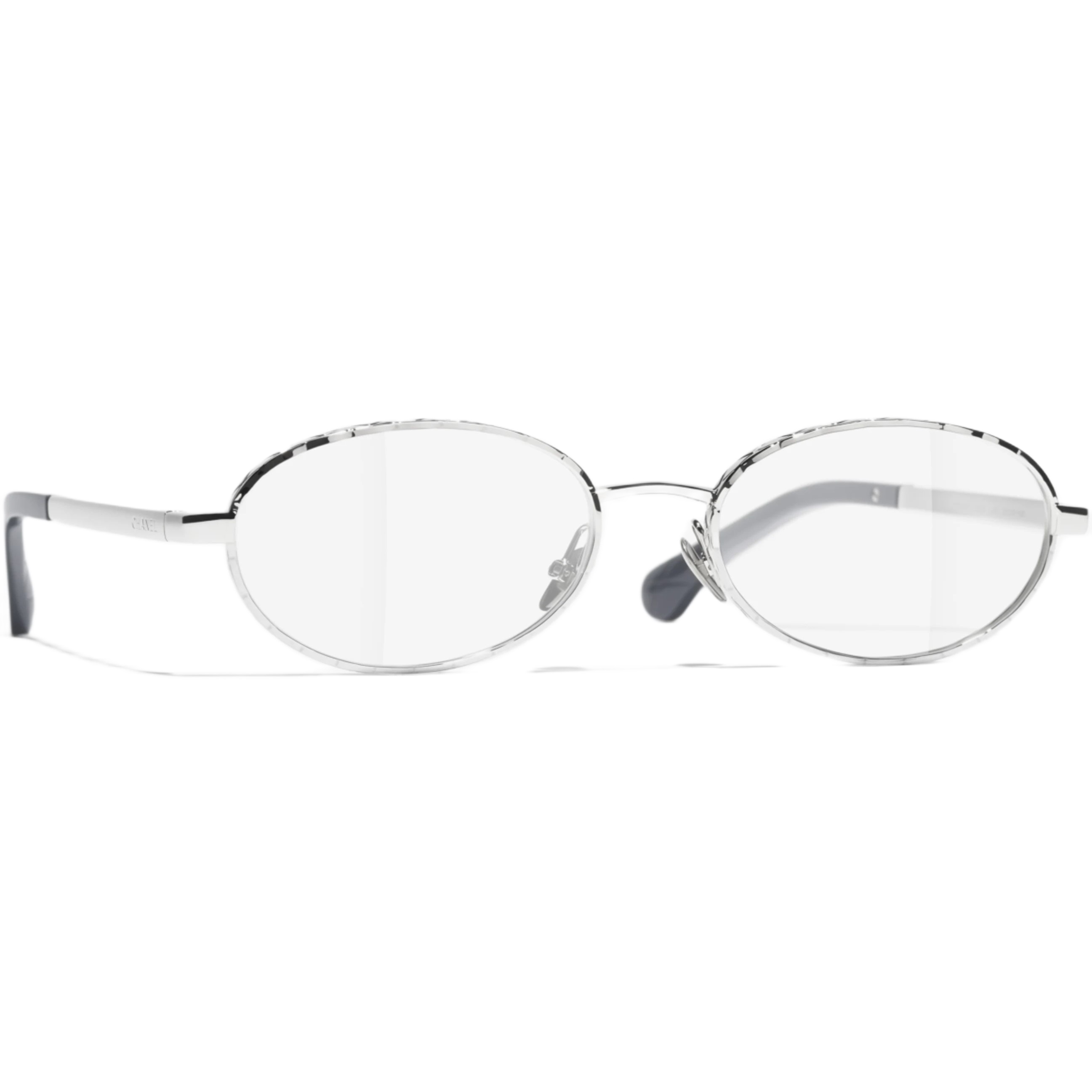 Kính mát gọng kim loại Chanel Oval Silver Frame Eyeglasses 3