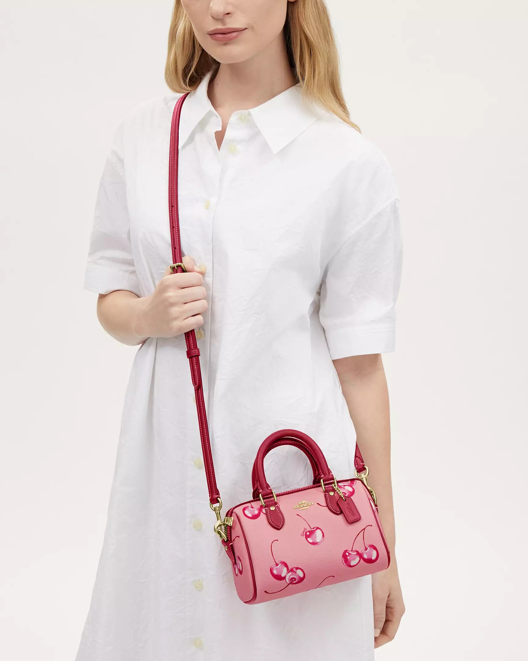 Túi Coach trống Mini Rowan Crossbody in Cherry Print Flower Pink Bright Violet CR245 4