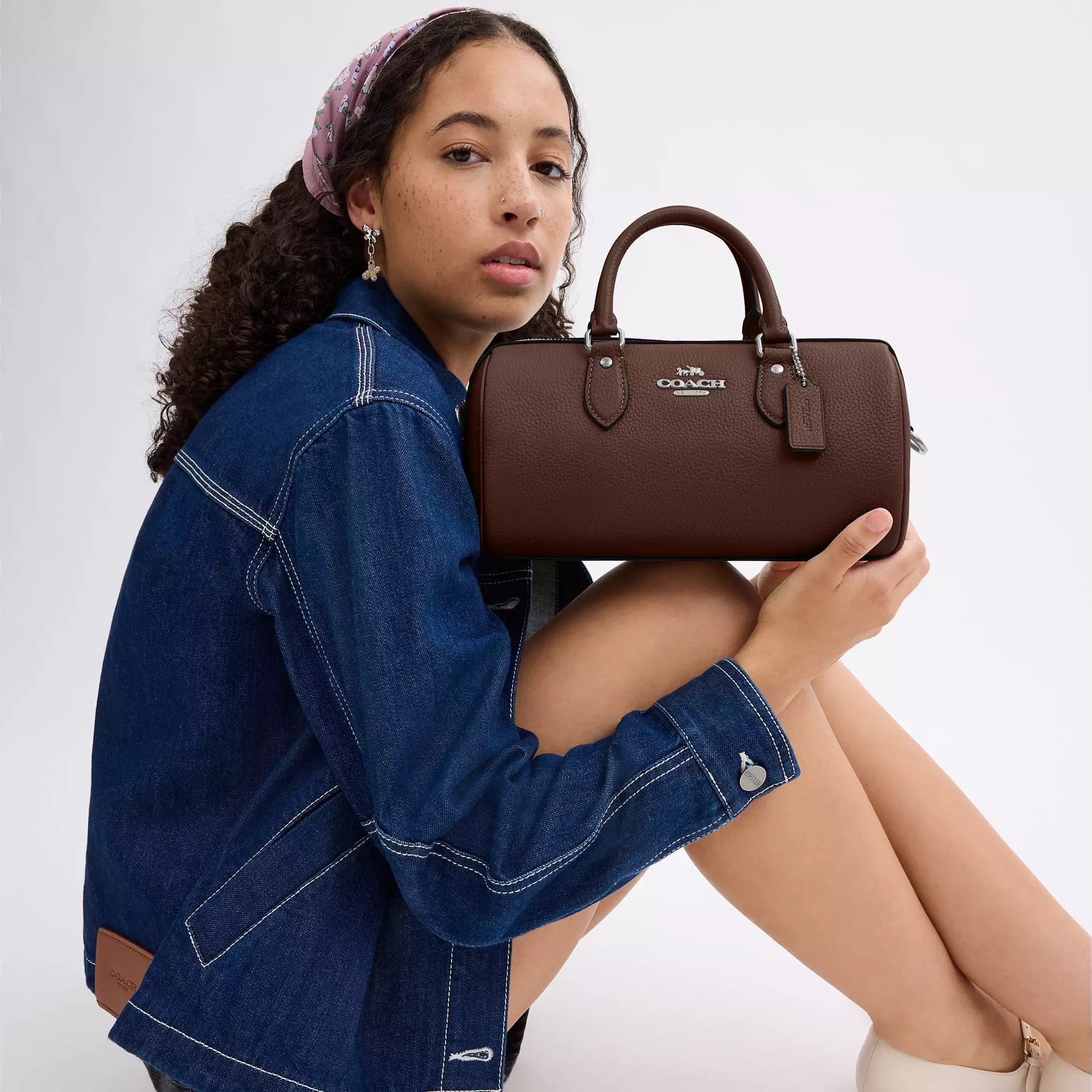 Túi xách Coach trống Rowan Long Satchel Bag Maple CV964 6