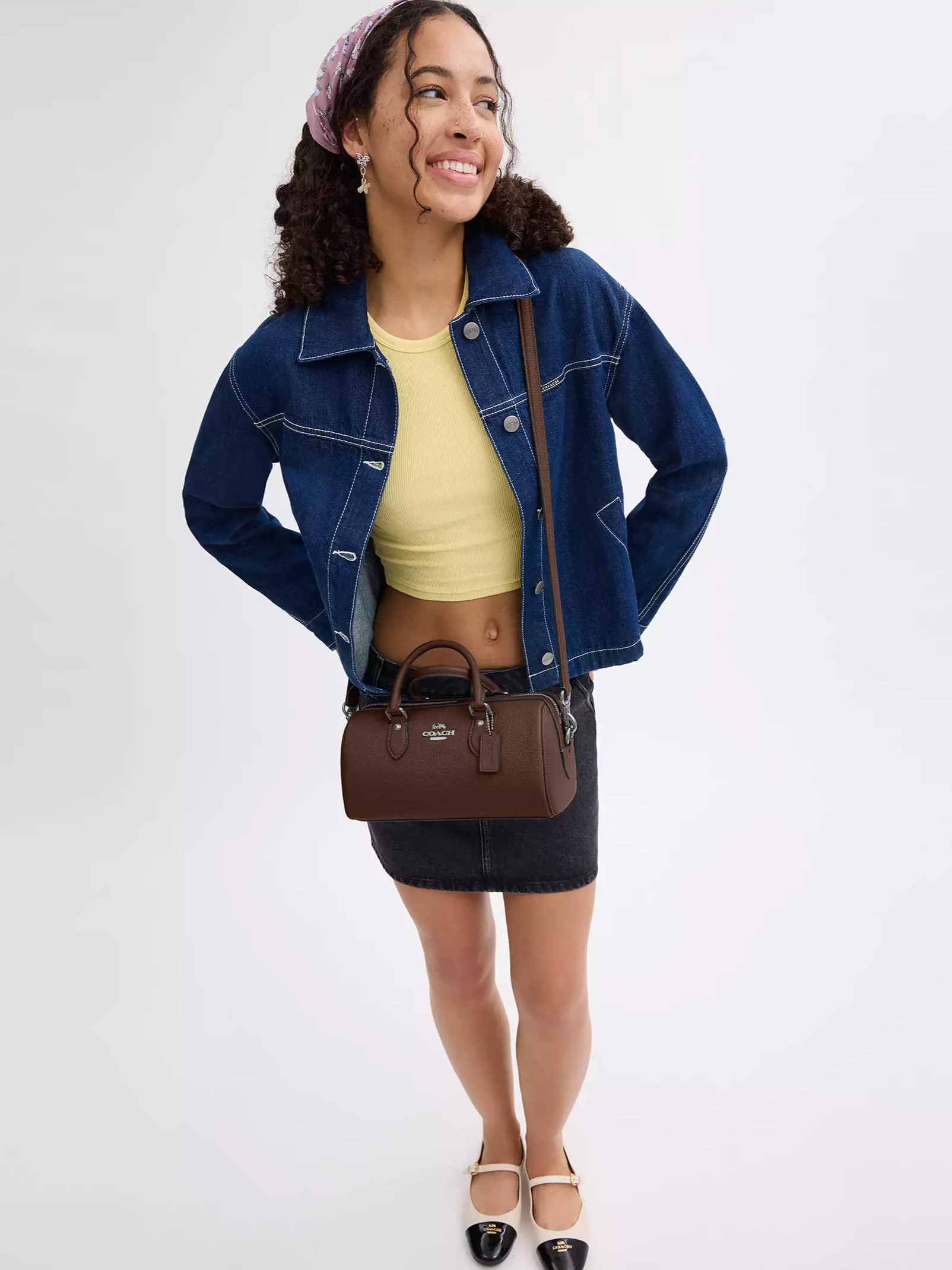 Túi xách Coach trống Rowan Long Satchel Bag Maple CV964 4
