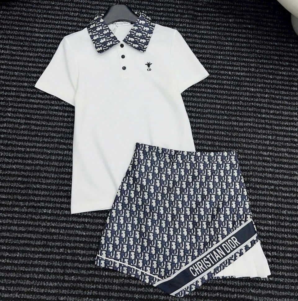 Combo áo thun cổ polo váy vải ngắn Dior 9